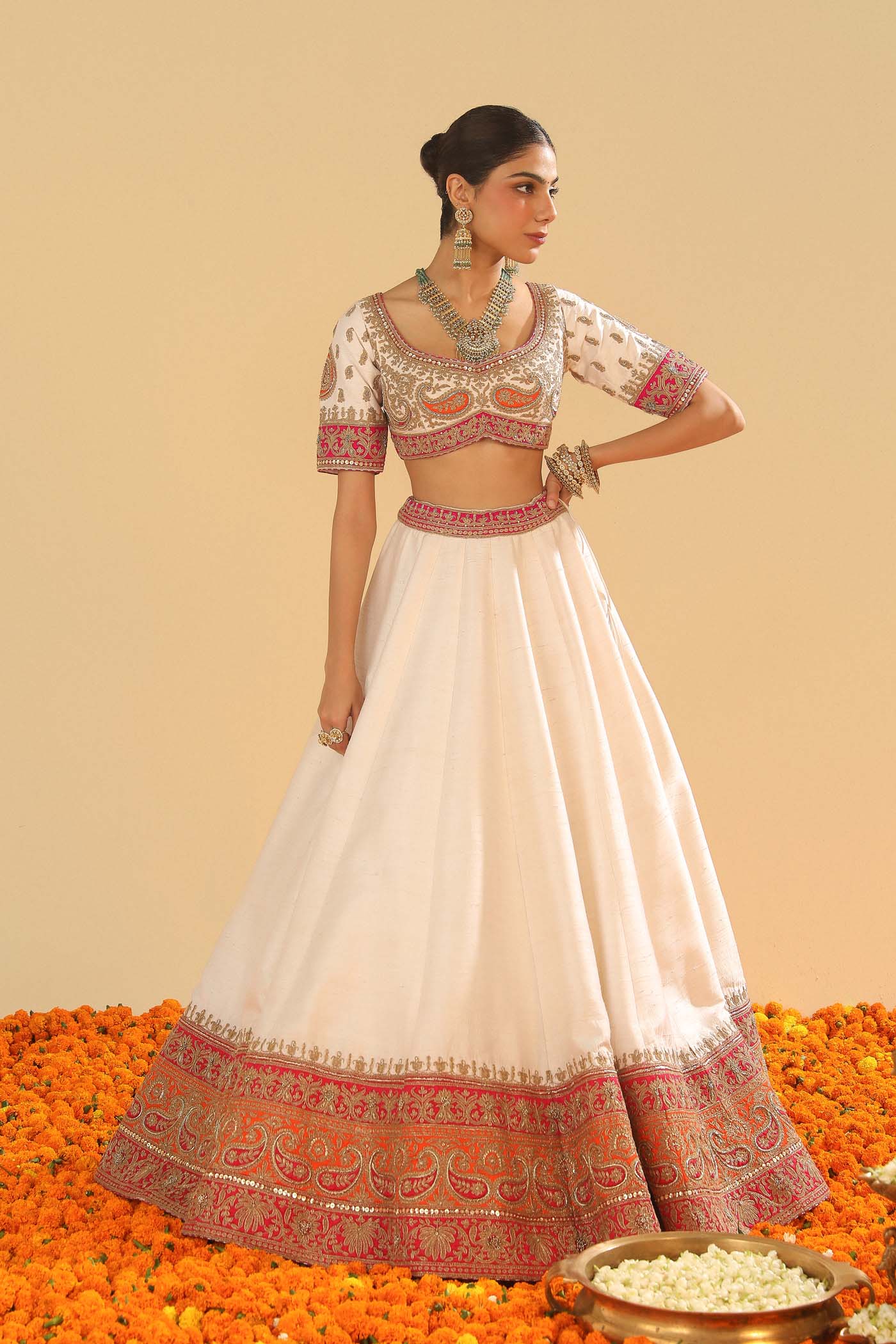 Sidra - Daisy Ivory Blouse, Lehenga And Dupatta