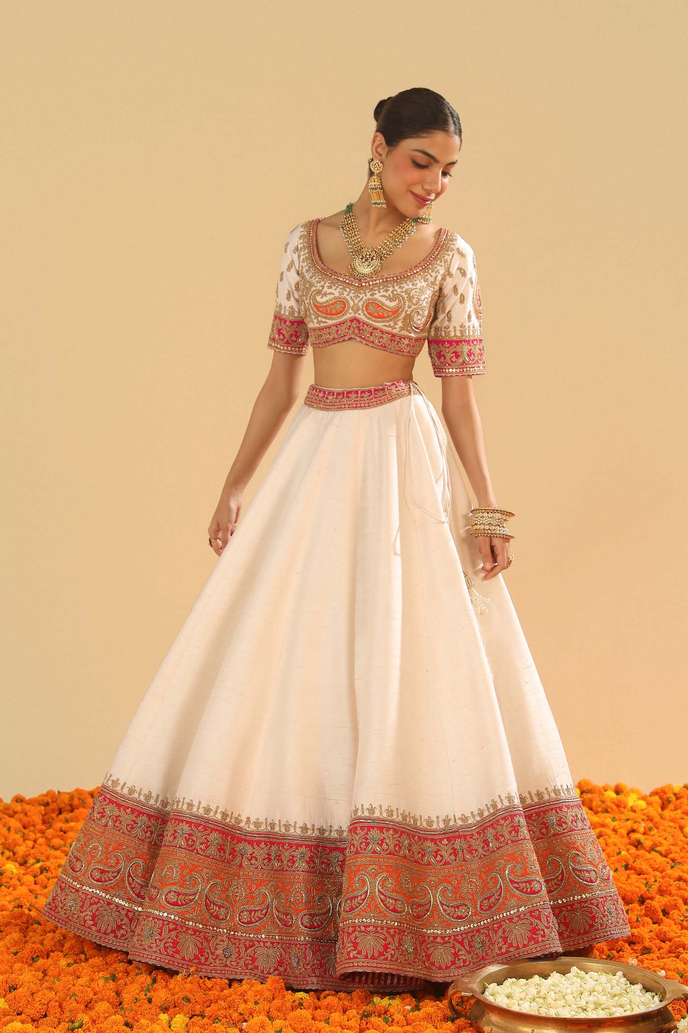 Sidra - Daisy Ivory Blouse, Lehenga And Dupatta