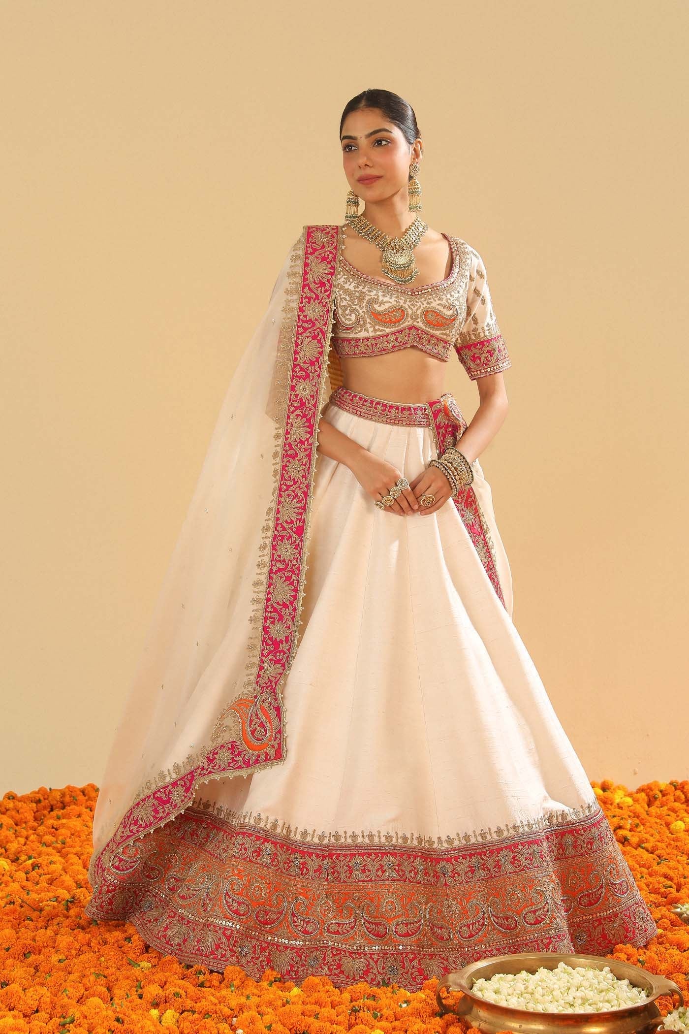 Sidra - Daisy Ivory Blouse, Lehenga And Dupatta