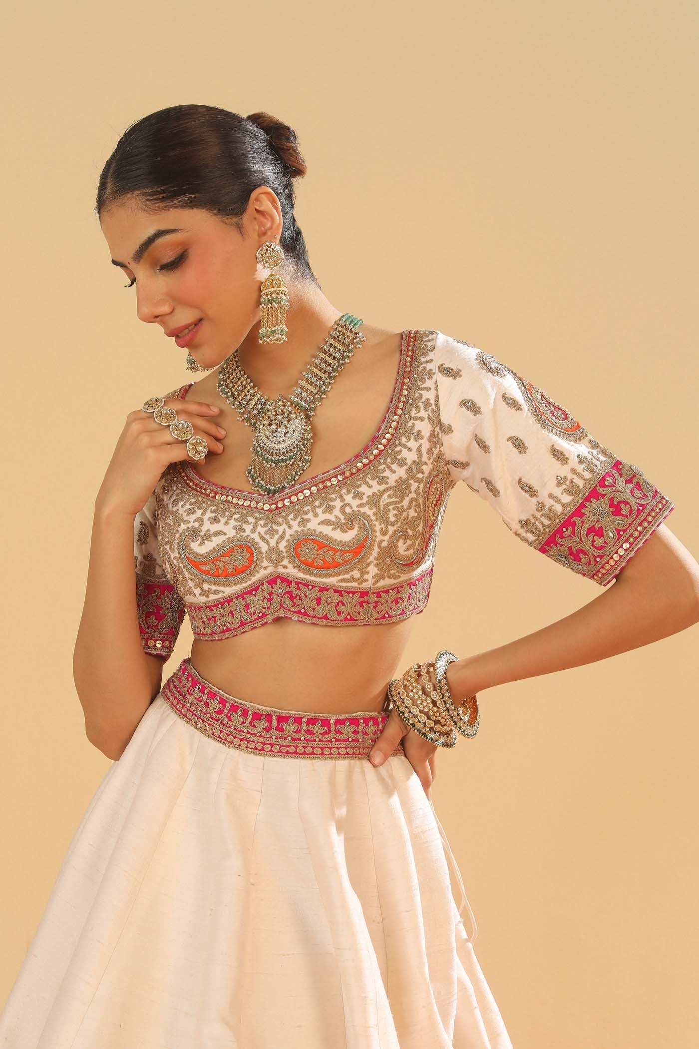 Sidra - Daisy Ivory Blouse, Lehenga And Dupatta