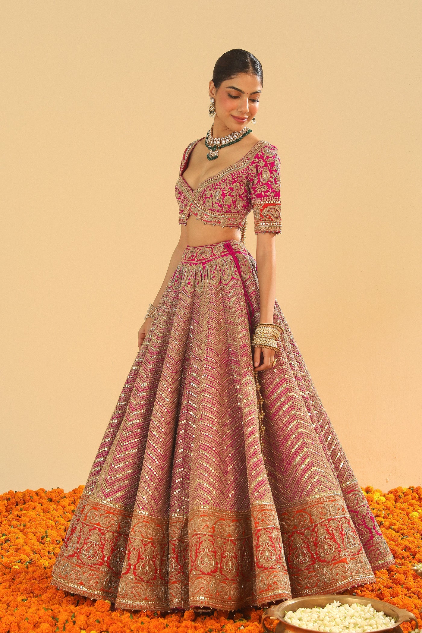 Anahira - Hotpink Blouse With Lehenga And Dupatta
