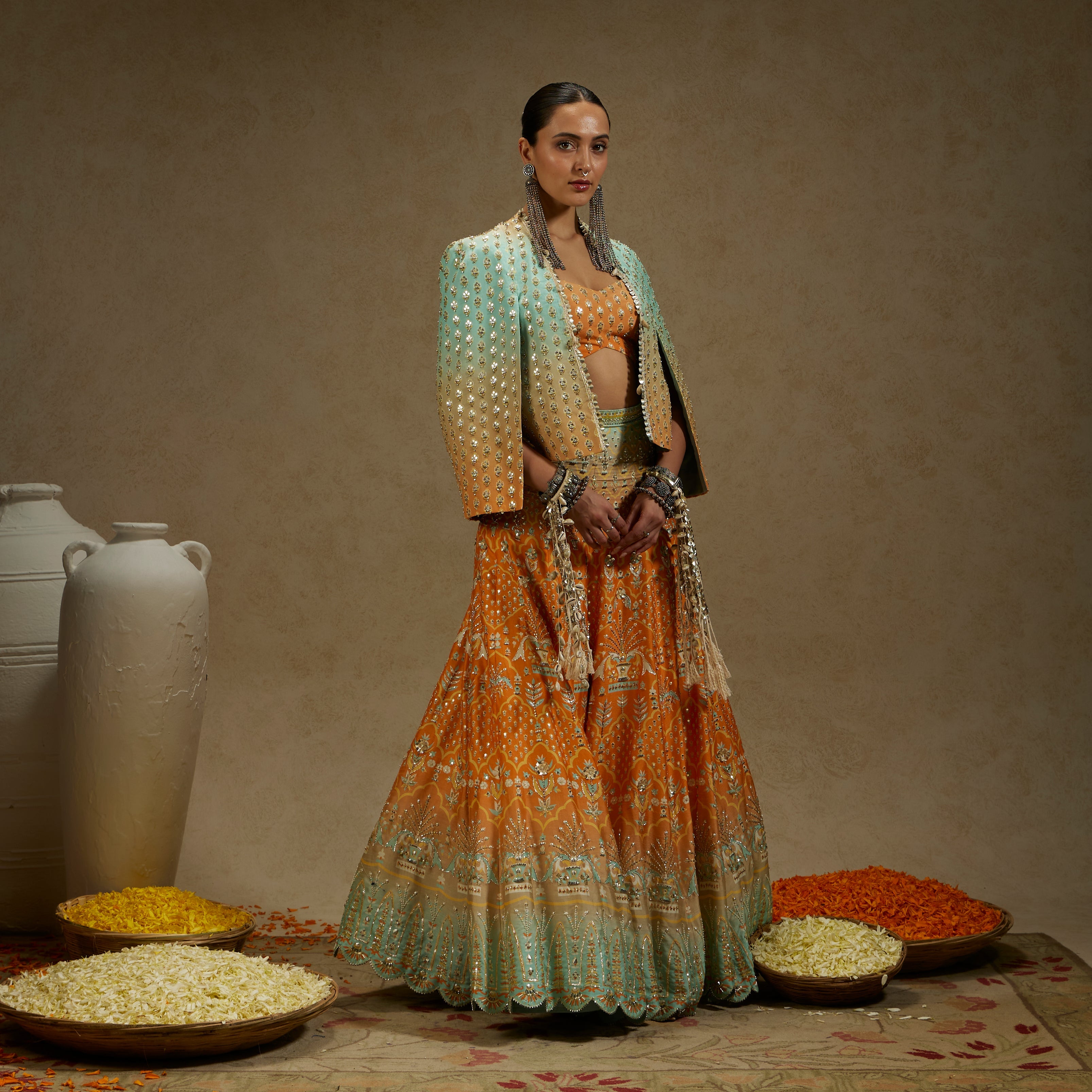 Orange Blue Embellished Noor Jacket