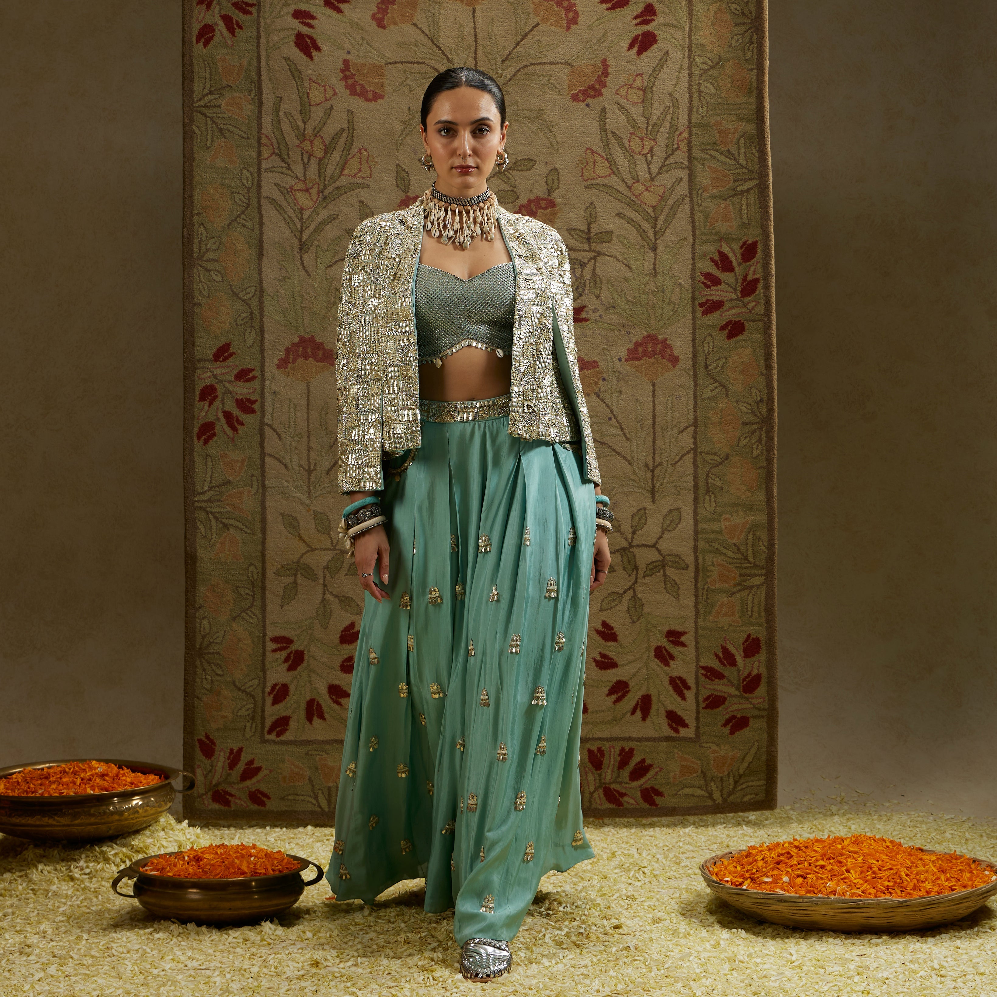 Blue Metallic Embellished Noor Jacket