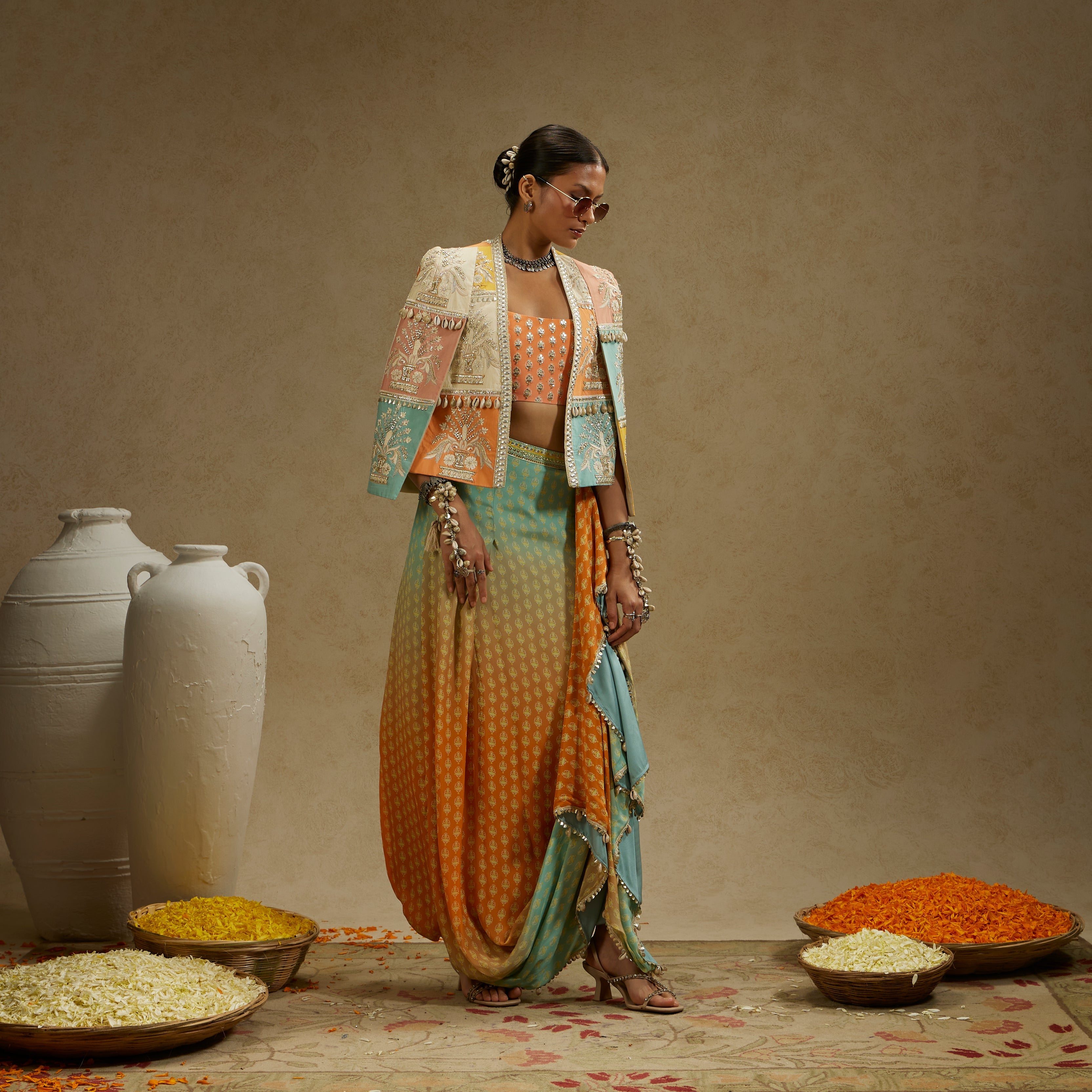Colour Blocked Patchwork Cape Jacket