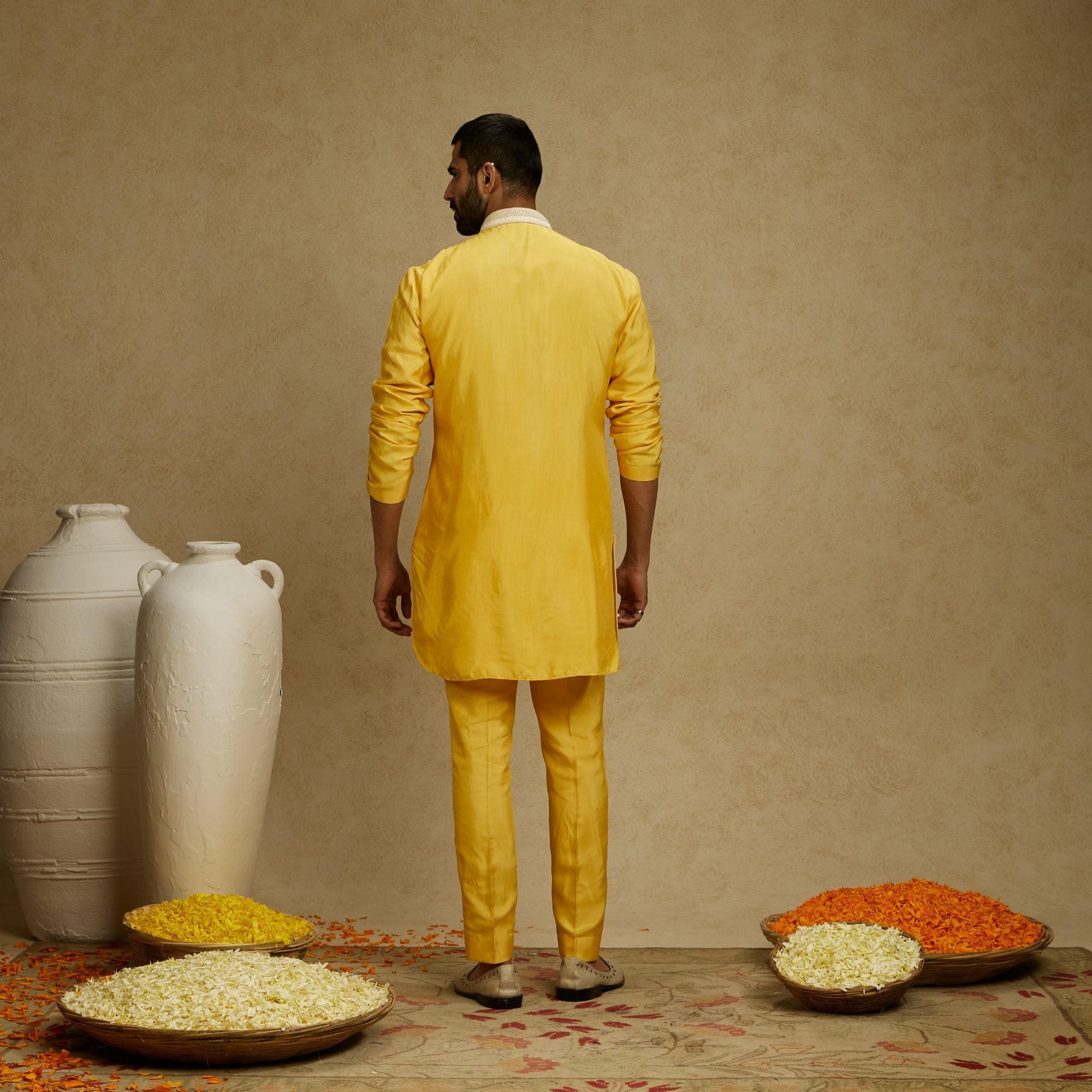 Dandelion Yellow Threadwork Yoke Embroidered Kurta With Pants