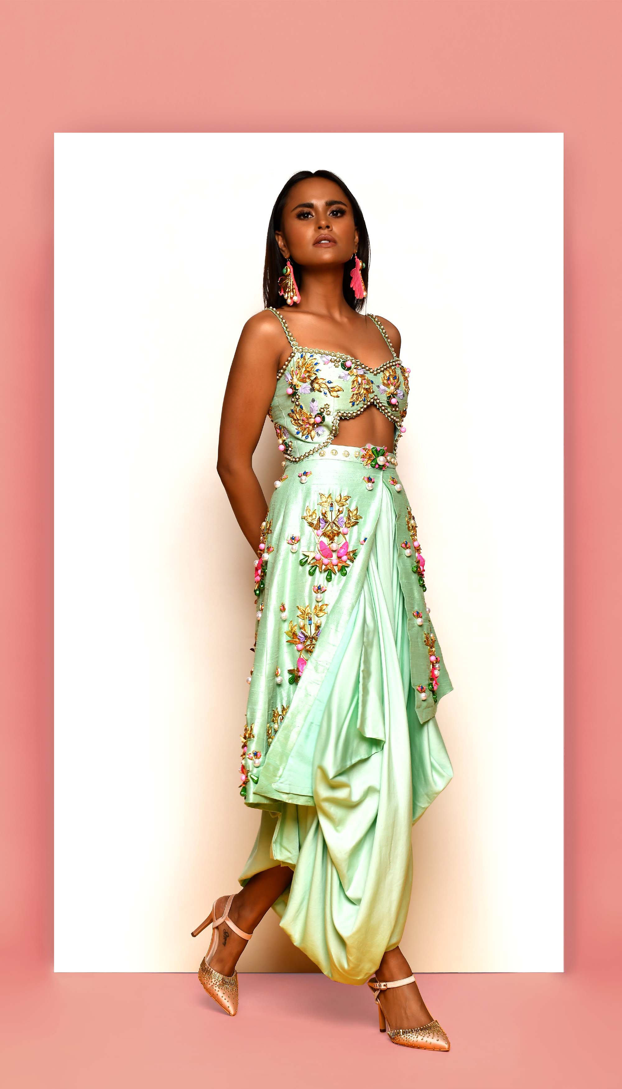 Buggered - Mint Embellished Dhoti Jumpsuit