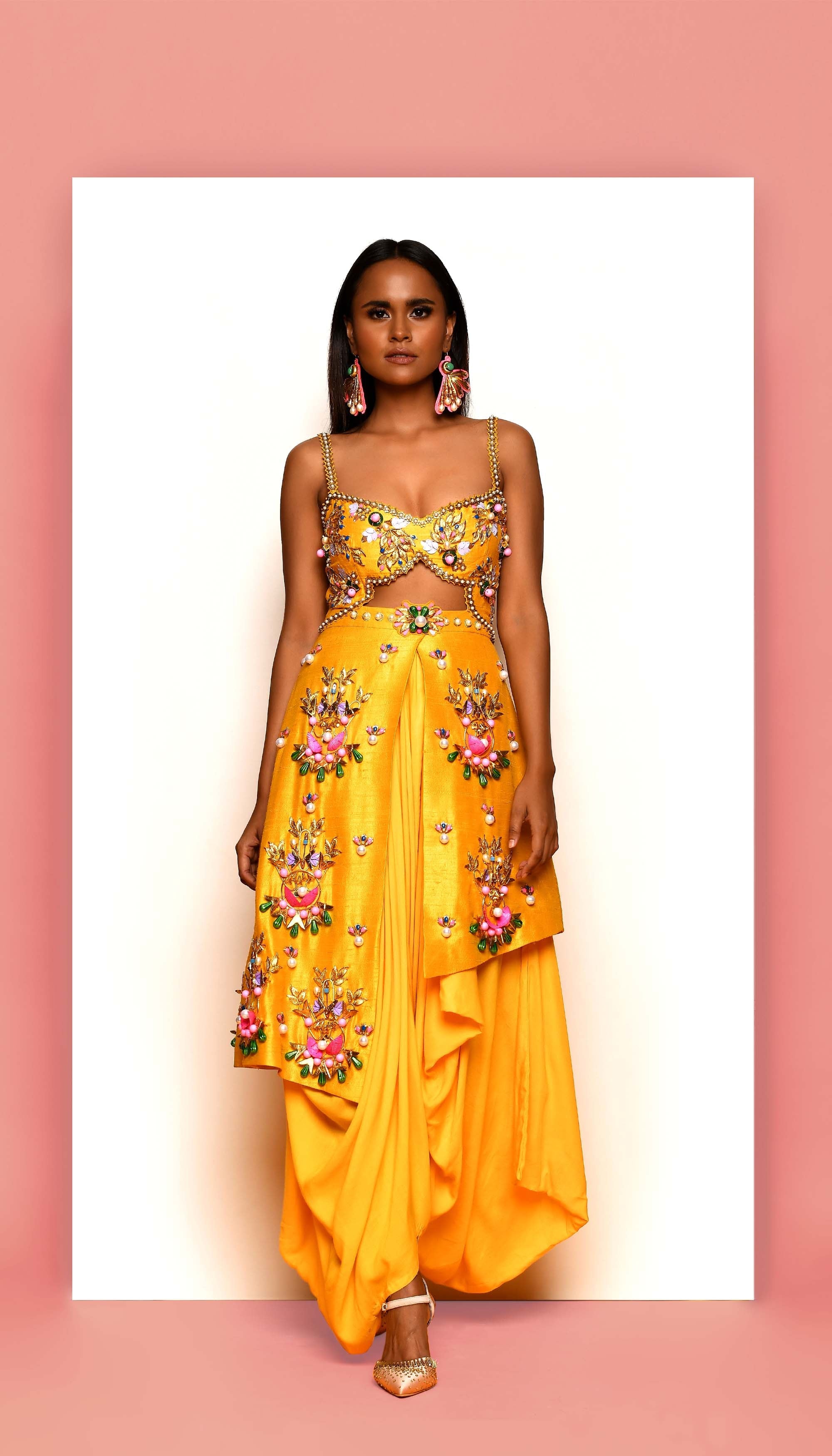 Buggered - Mustard Yellow Embellished Dhoti Jumpsuit