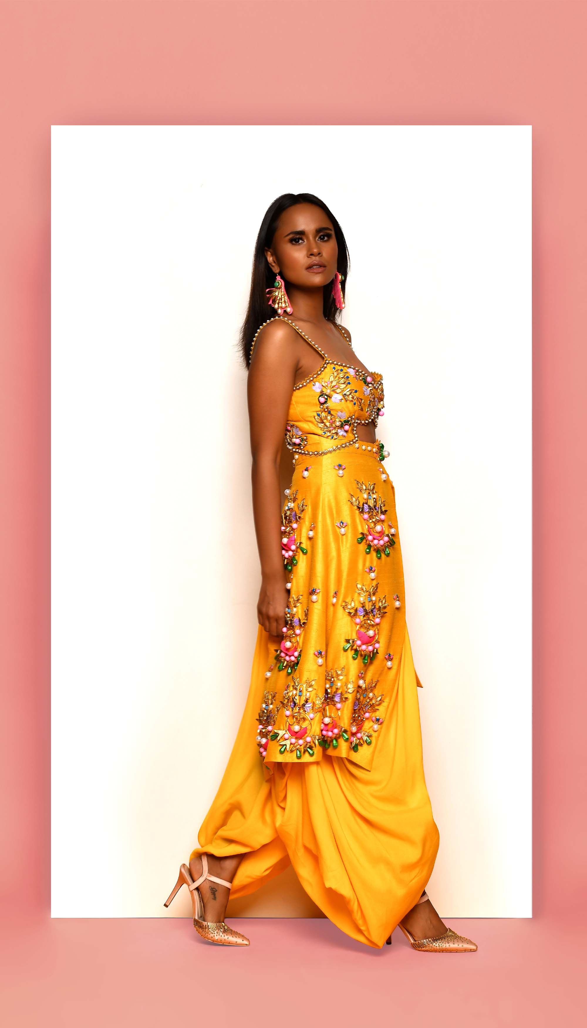 Buggered - Mustard Yellow Embellished Dhoti Jumpsuit