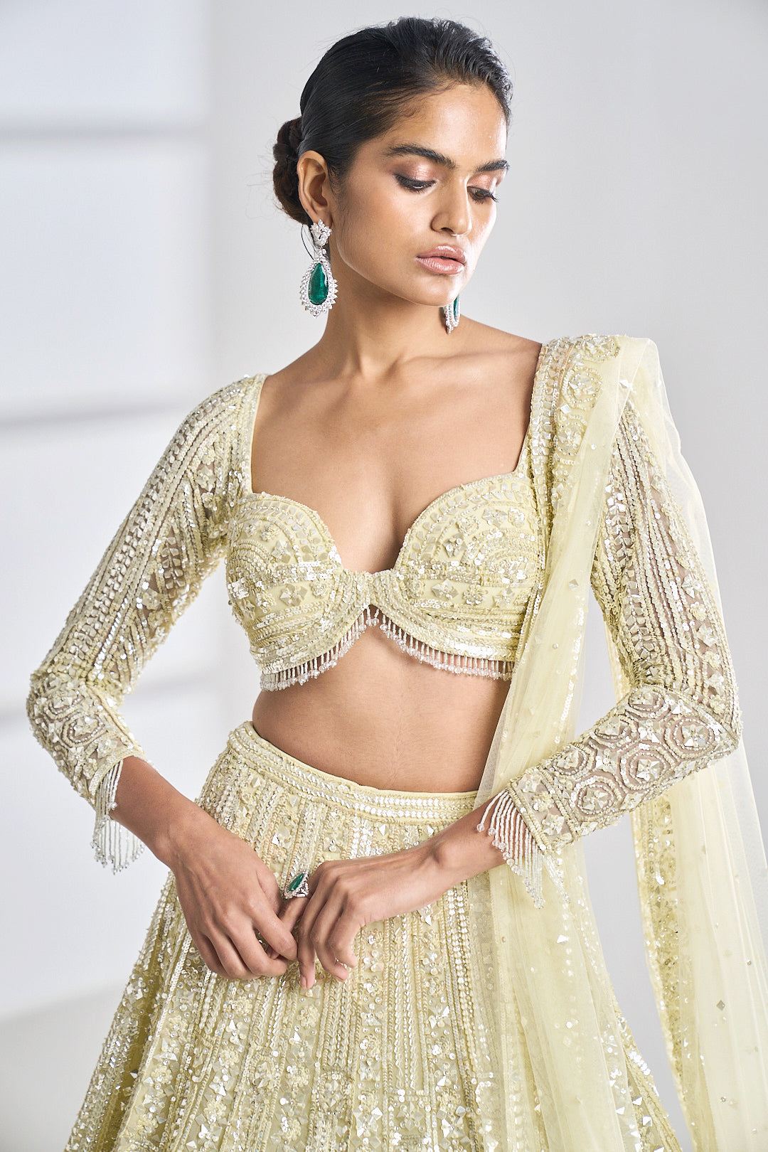 Diipa Khosla In Lime Sequin Lehenga Set