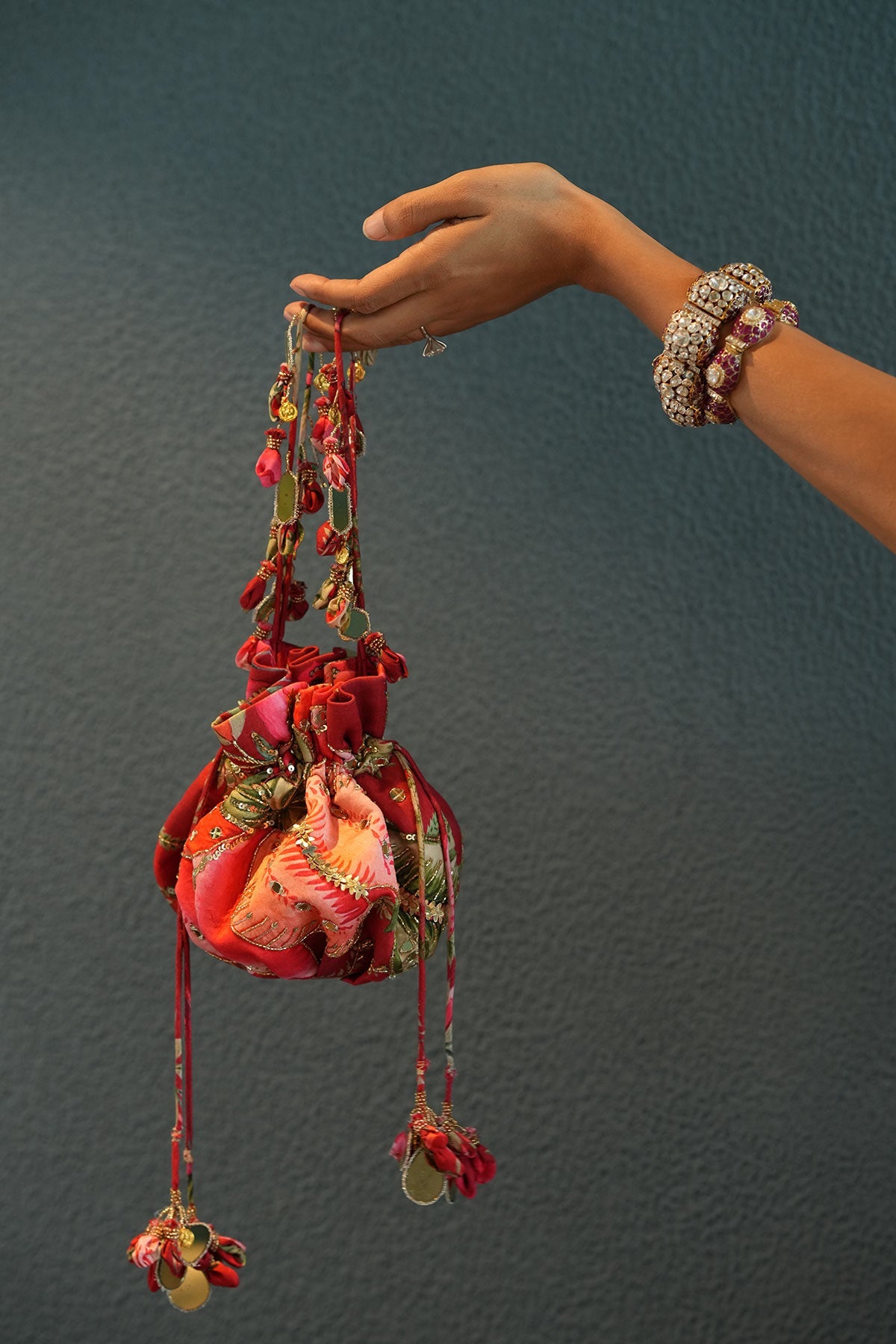 Sindoori Red Embroidered Potli