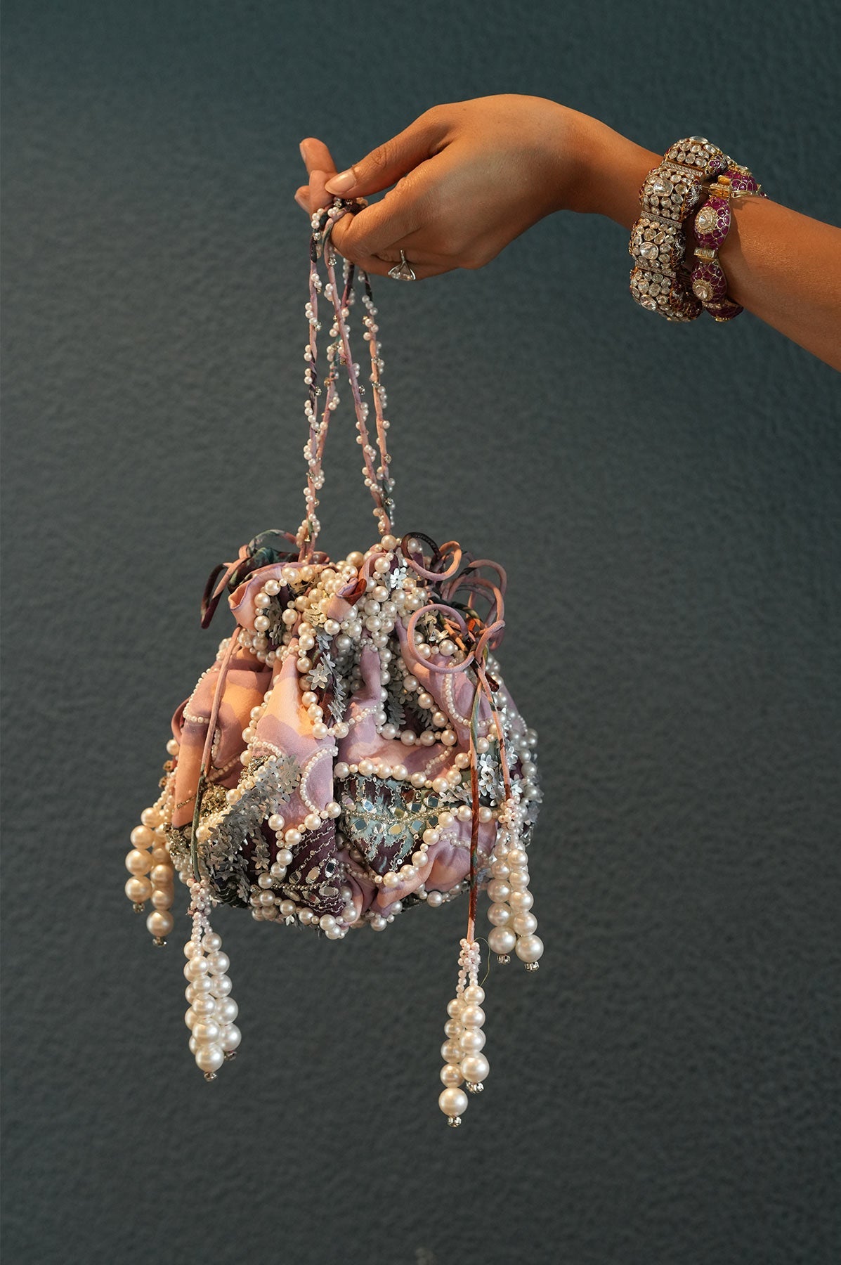 Carnation Embroidered Potli