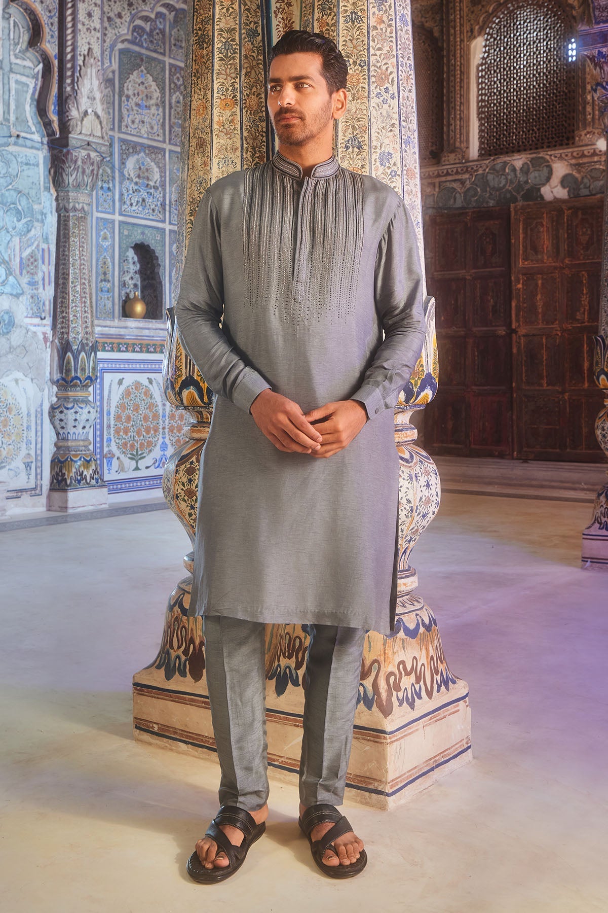 Grey Ombre Embroidered Kurta Set
