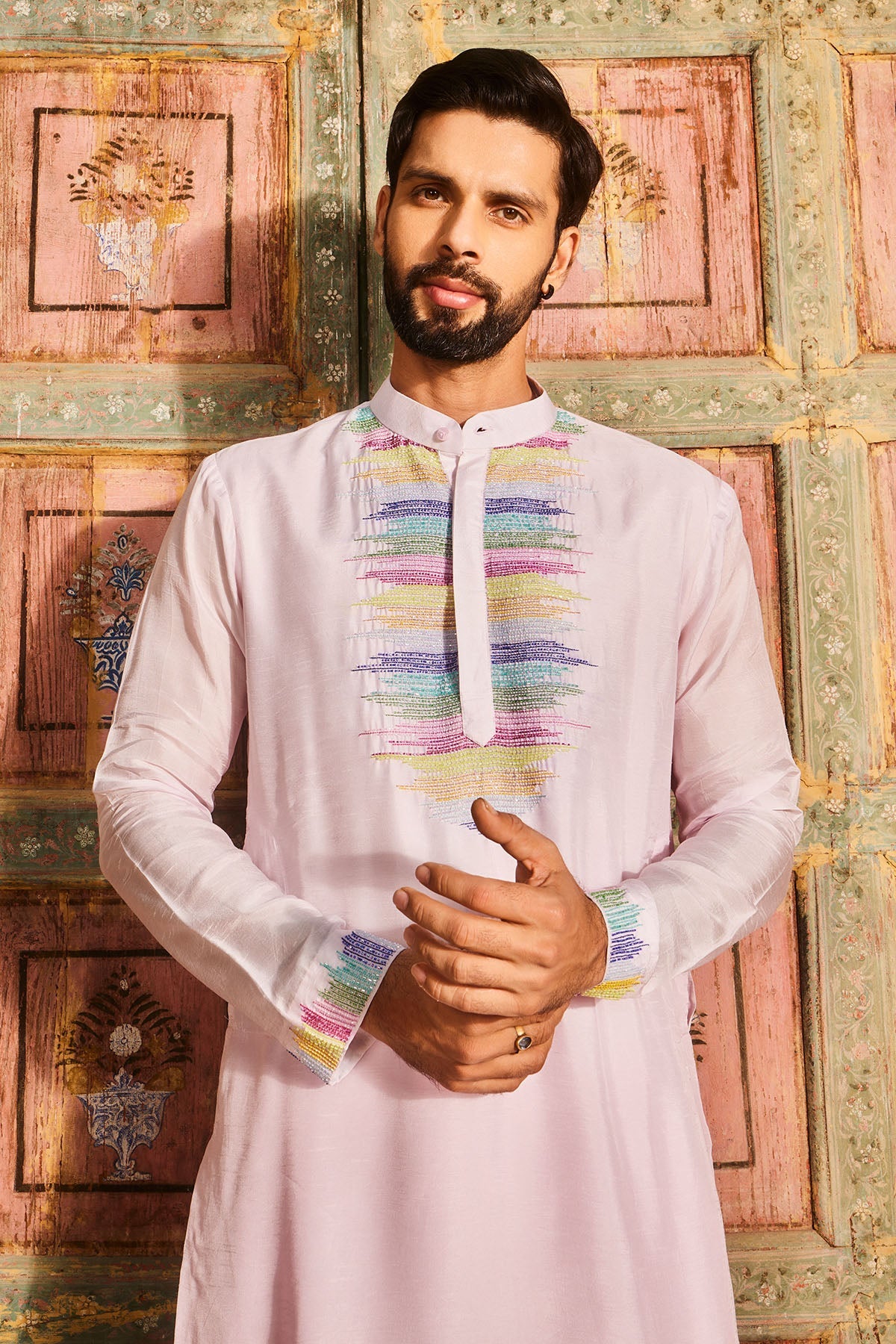 Multicoloured Thread And Cutdana Embroidred Blush Pink Kurta And Pant
