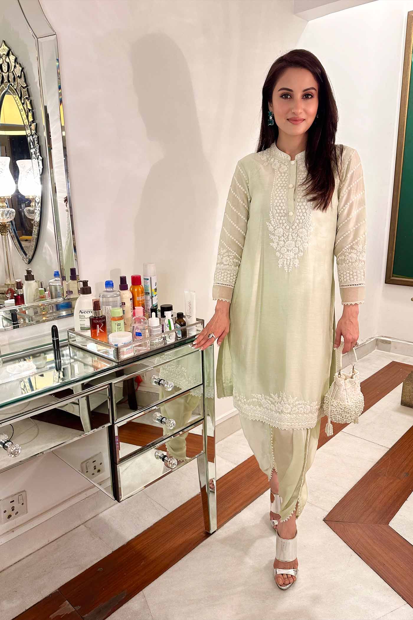 Payal Sen In Ayika - Frosty Green Short Kurta With Dhoti