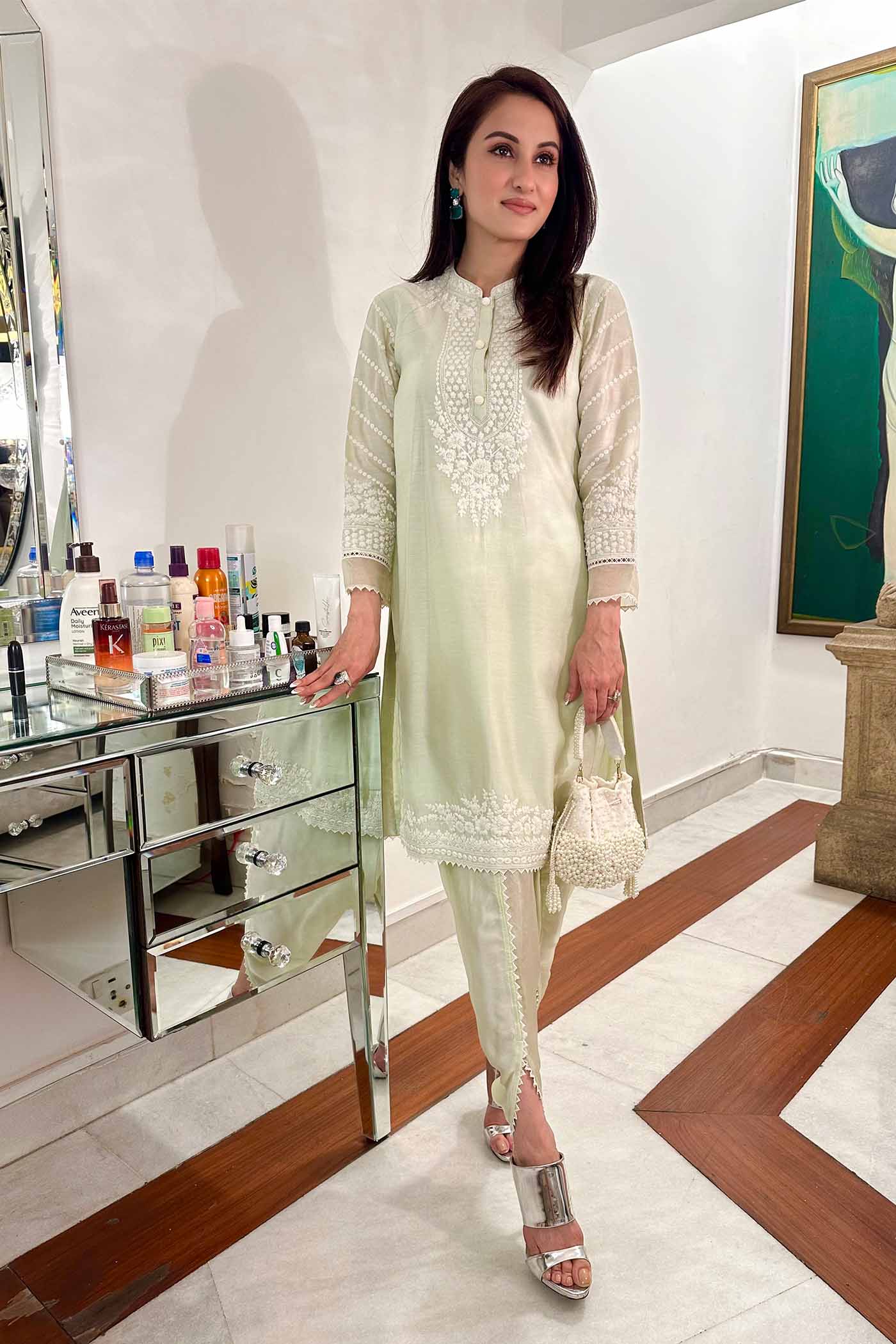 Payal Sen In Ayika - Frosty Green Short Kurta With Dhoti