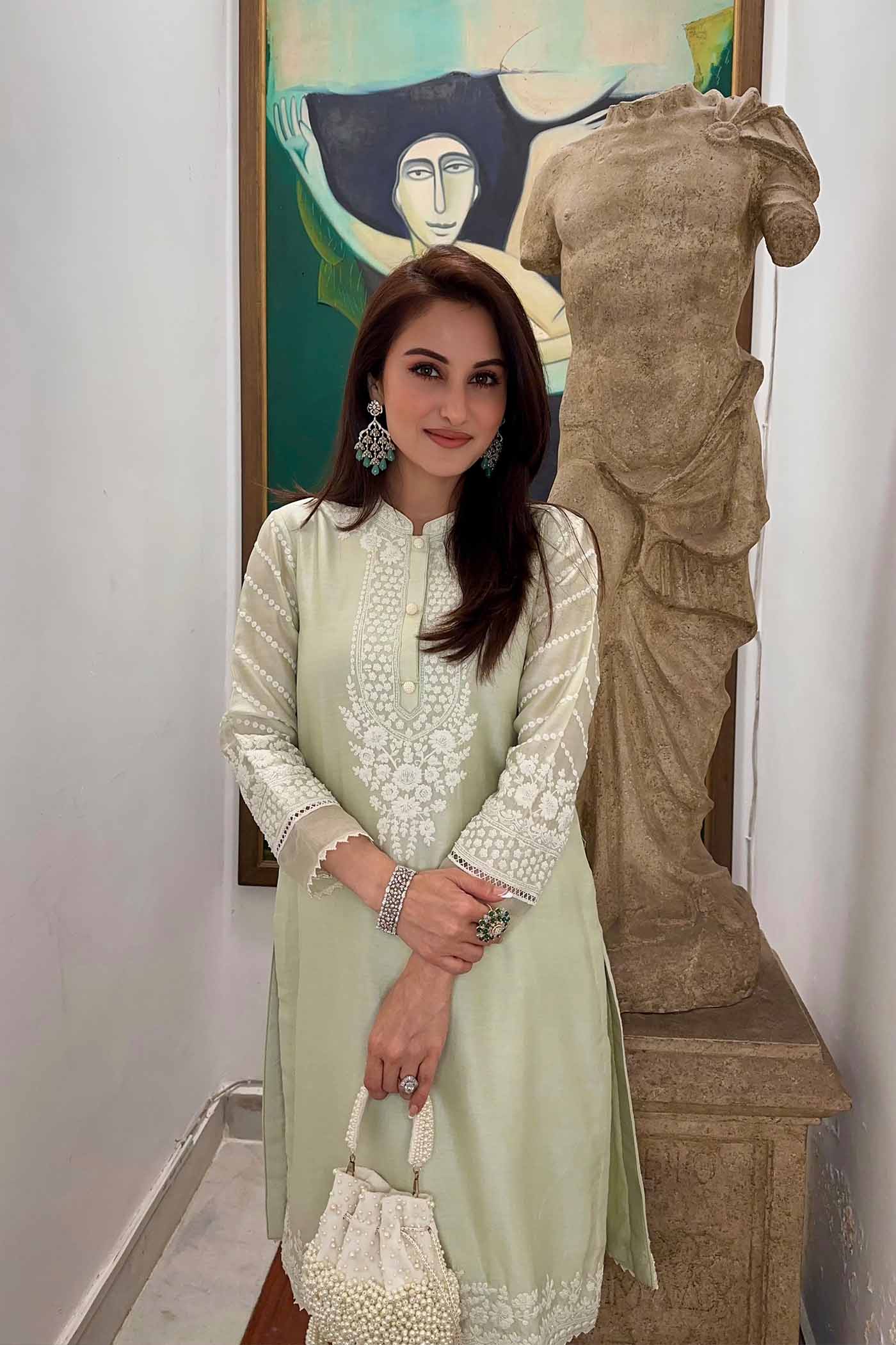 Payal Sen In Ayika - Frosty Green Short Kurta With Dhoti
