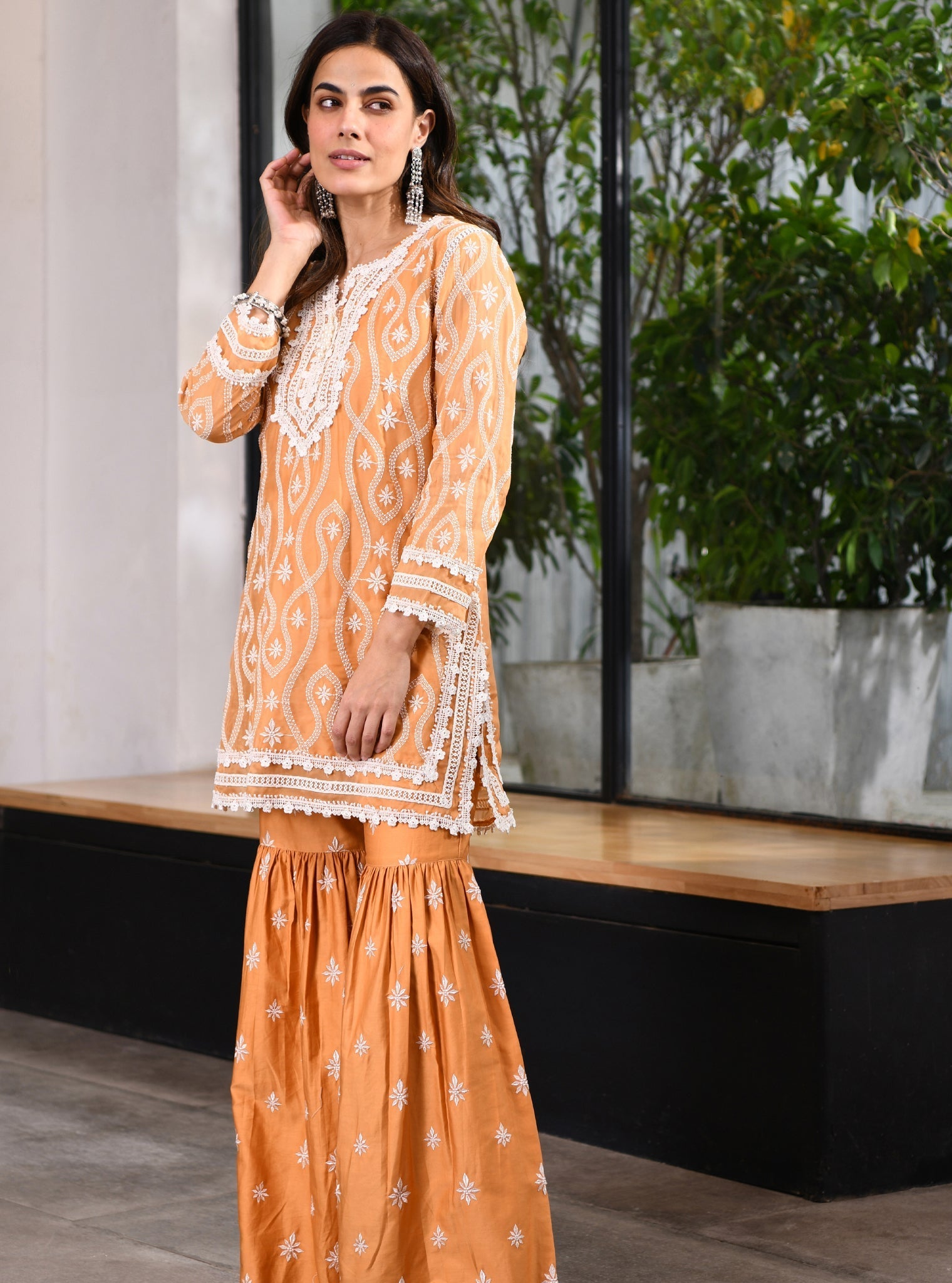 Mulmul Organza Faeleen Mango Kurta Wiith Mulmul Pima Faeleen Mango Garara