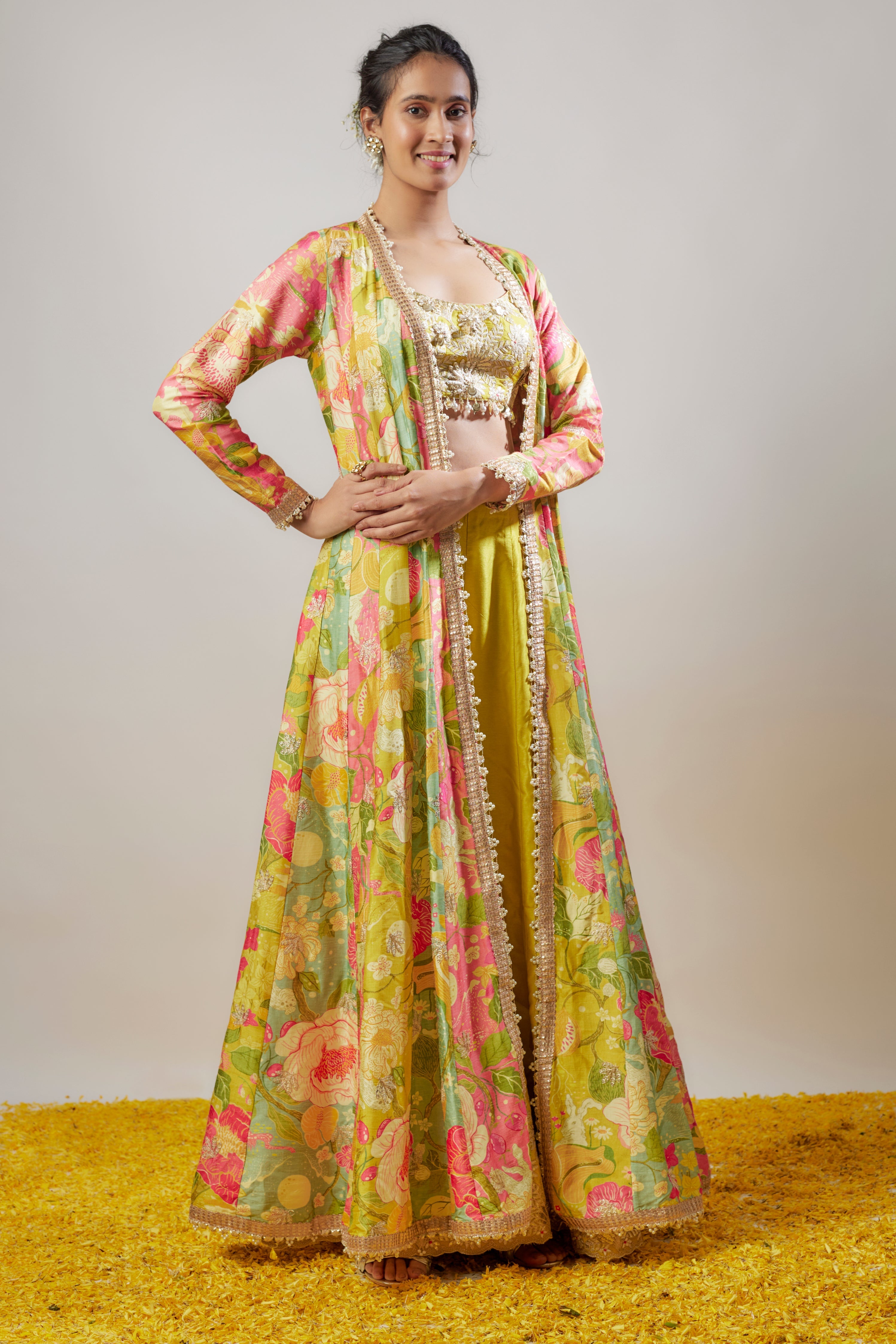 Parul Jacket Pant Set Yellow Jacket Multicolour