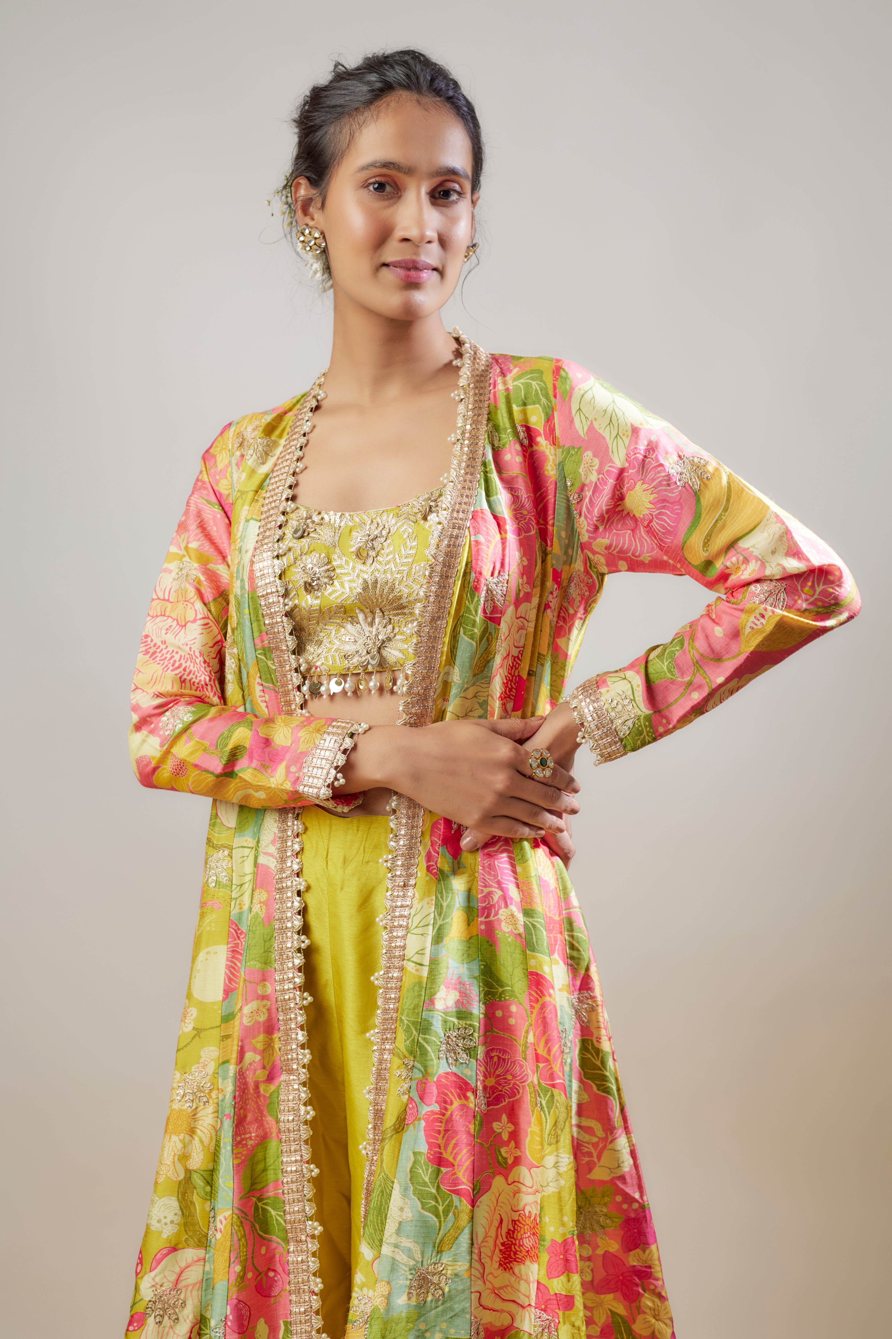 Parul Jacket Pant Set Yellow Jacket Multicolour