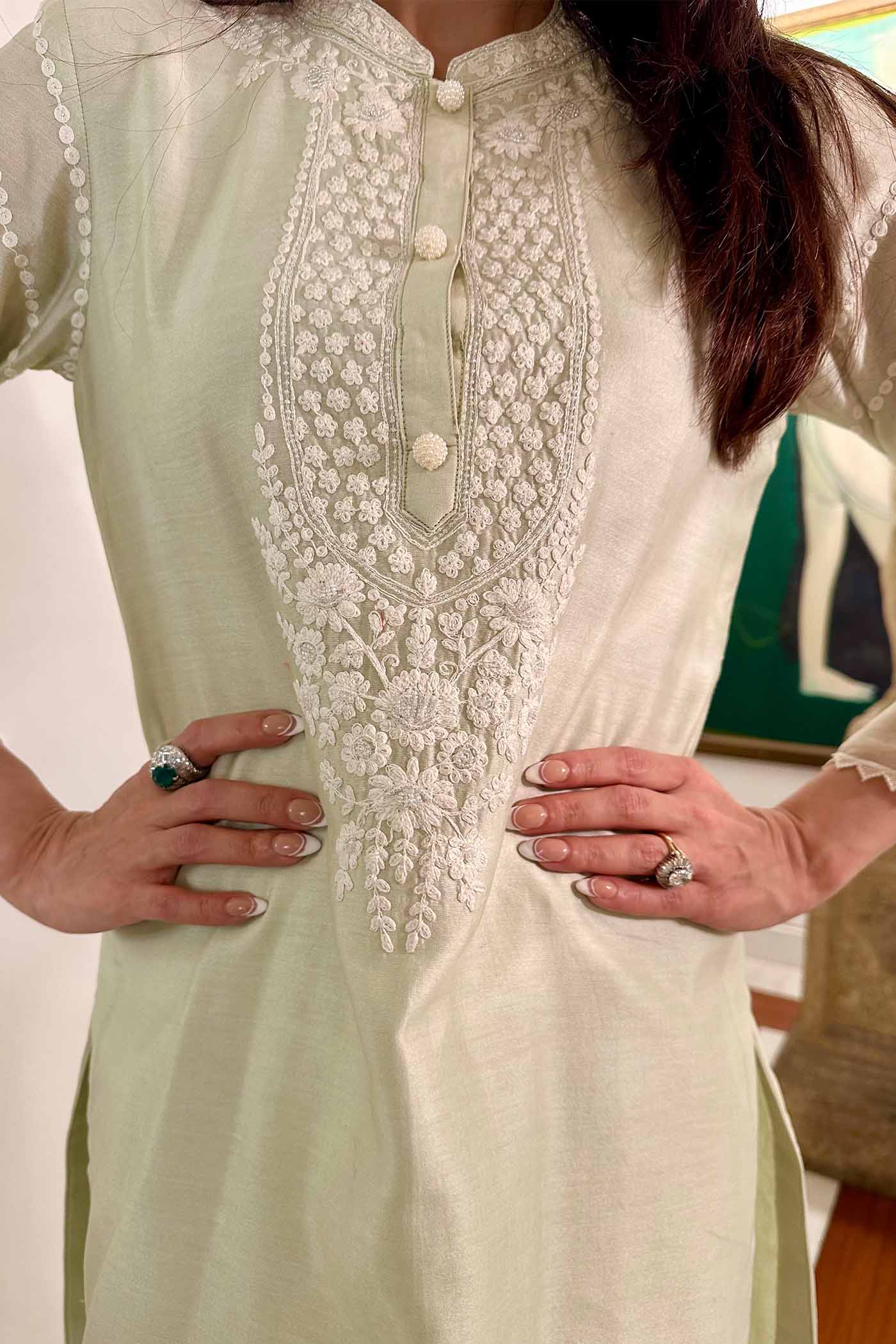 Payal Sen In Ayika - Frosty Green Short Kurta With Dhoti