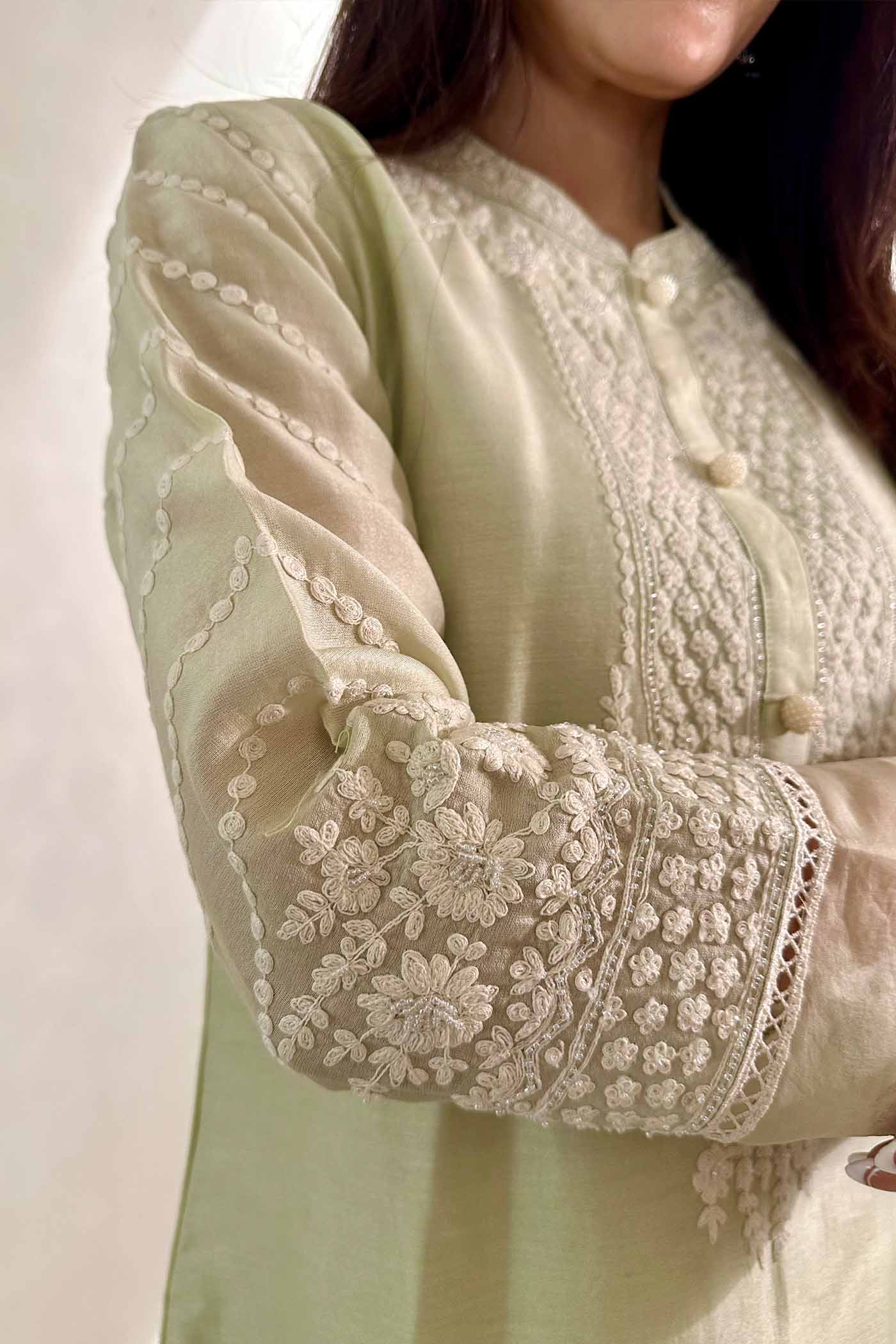 Payal Sen In Ayika - Frosty Green Short Kurta With Dhoti