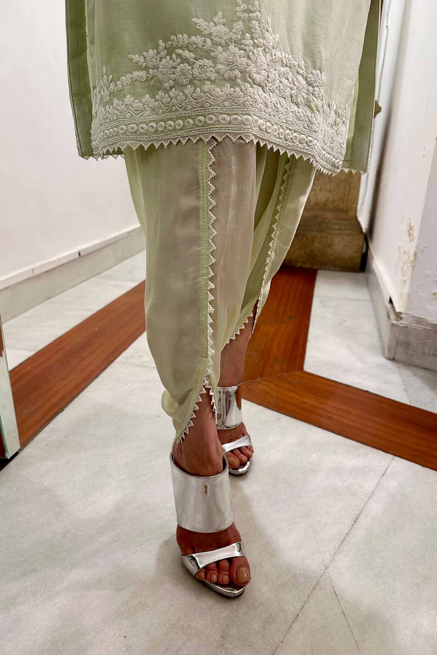 Payal Sen In Ayika - Frosty Green Short Kurta With Dhoti