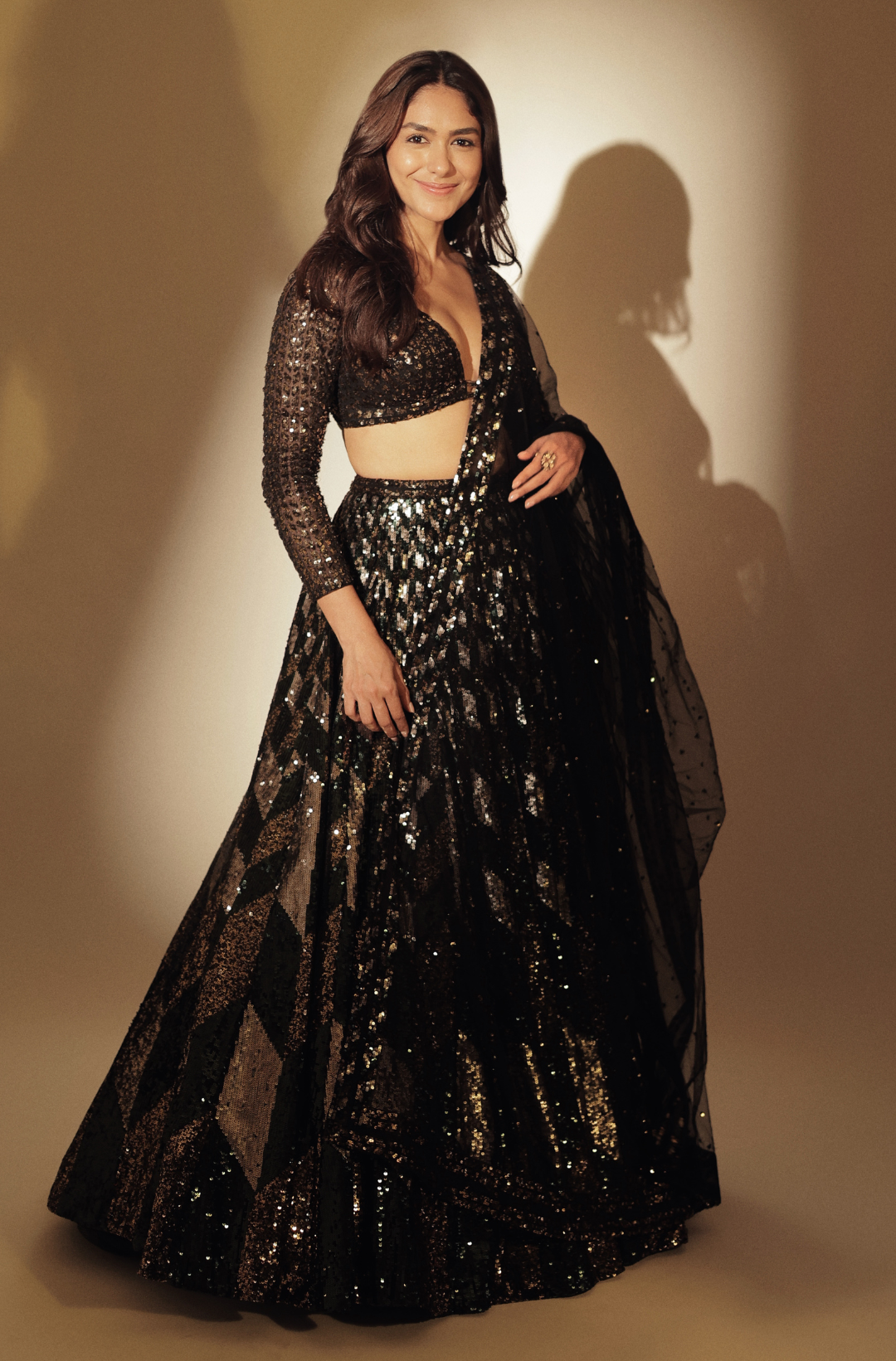 Mrunal Thakur In Chevron Sequin Lehenga Set