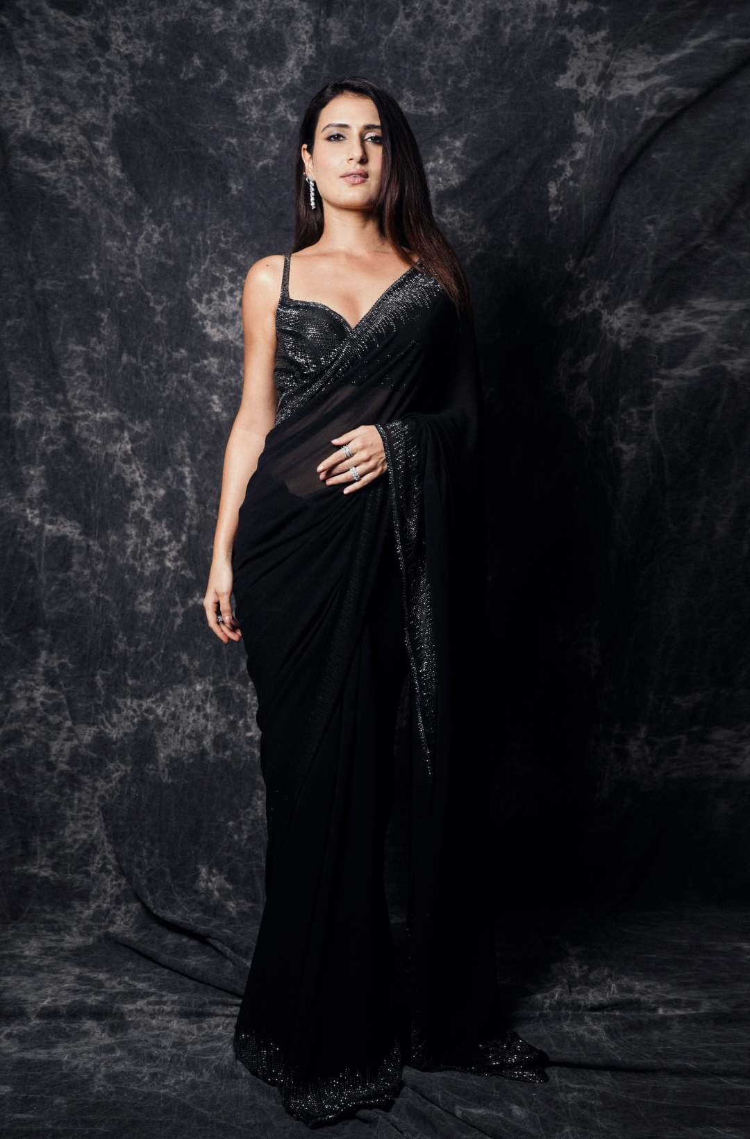 Fatima Sana Shaikh In Black Crystal Georgette Saree