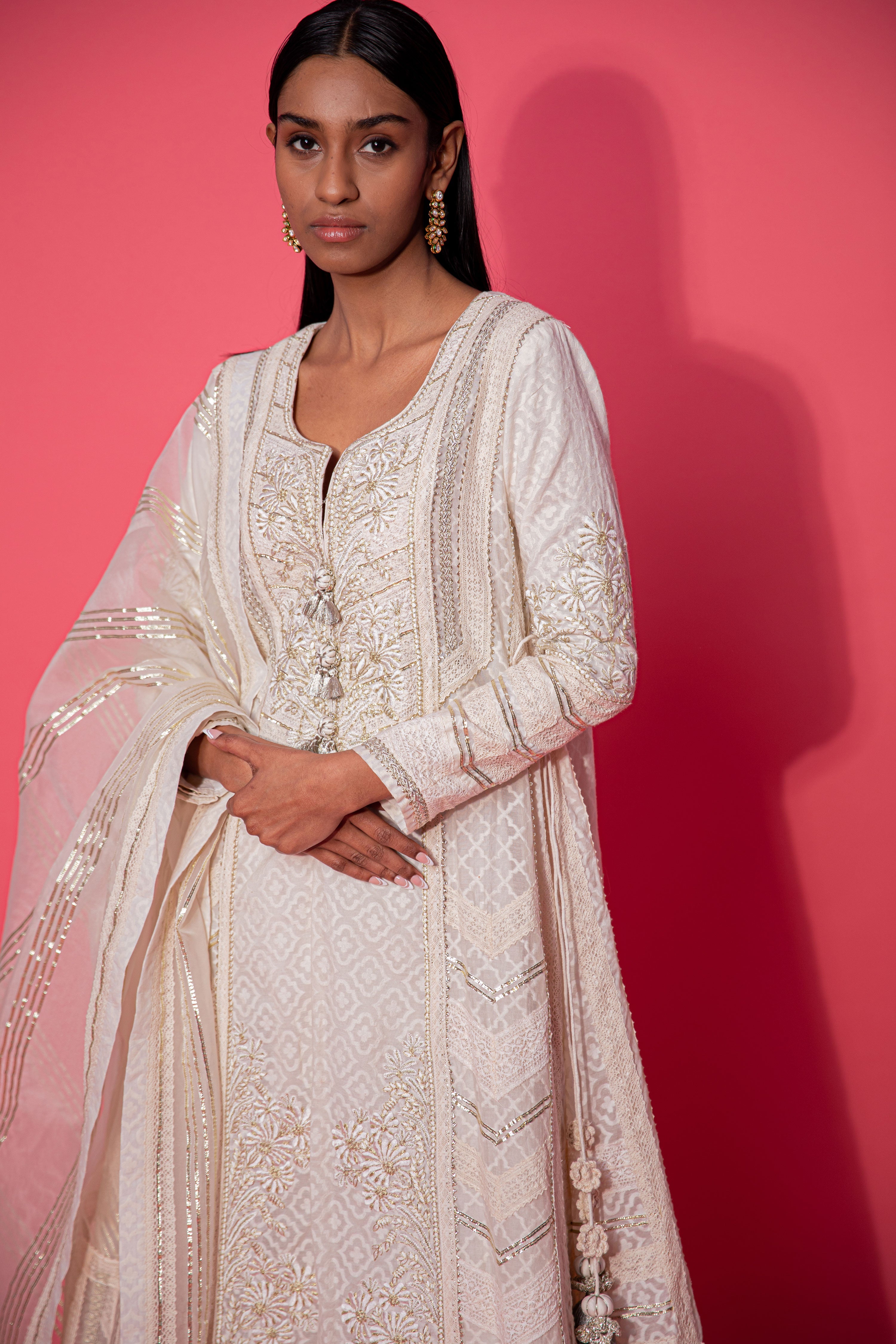 Jamdani Side Tie-Up Kurta With Pants