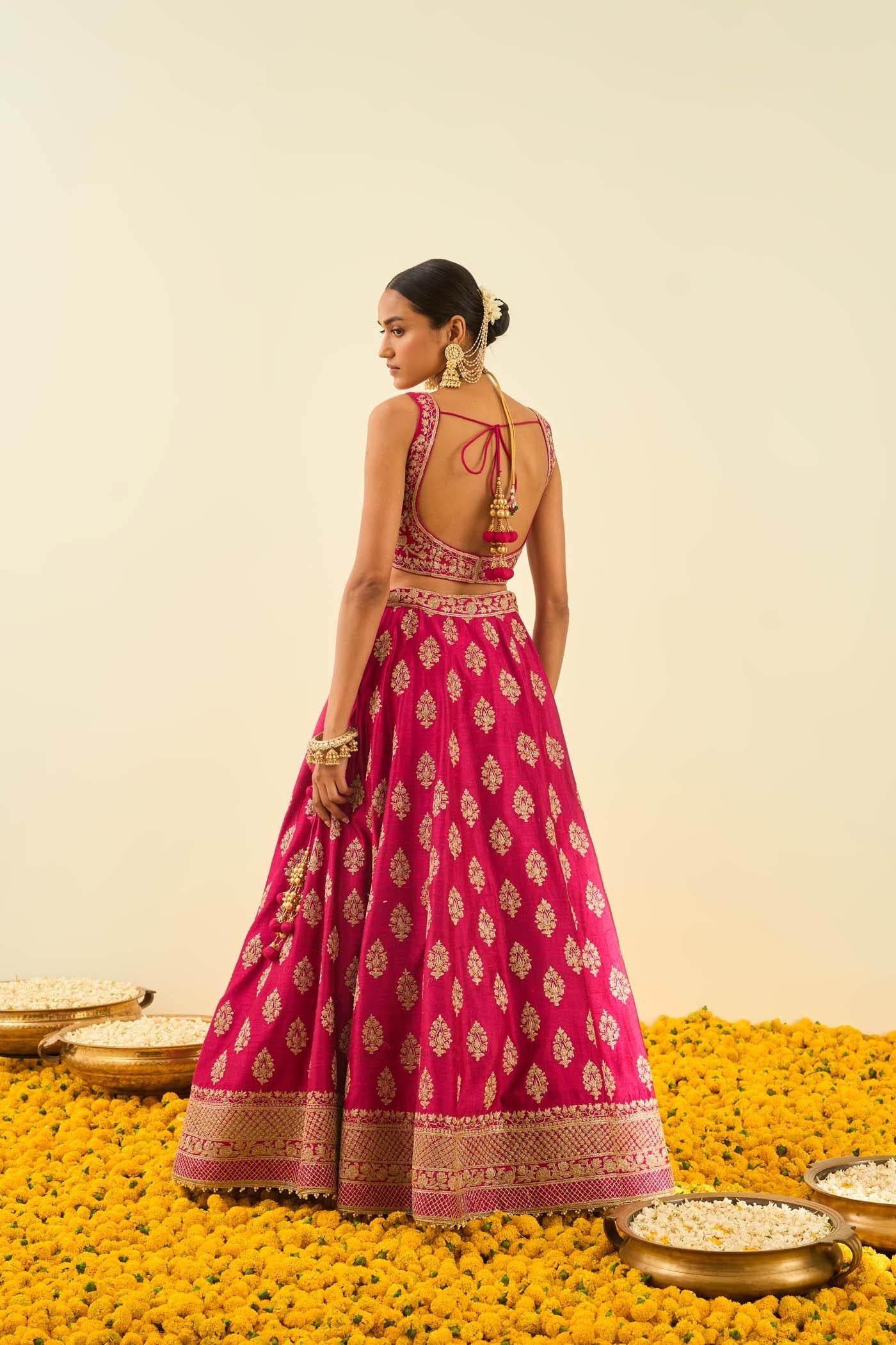 Masiah Hotpink Kashmiri Tilla Lehenga With Blouse And Dupatta