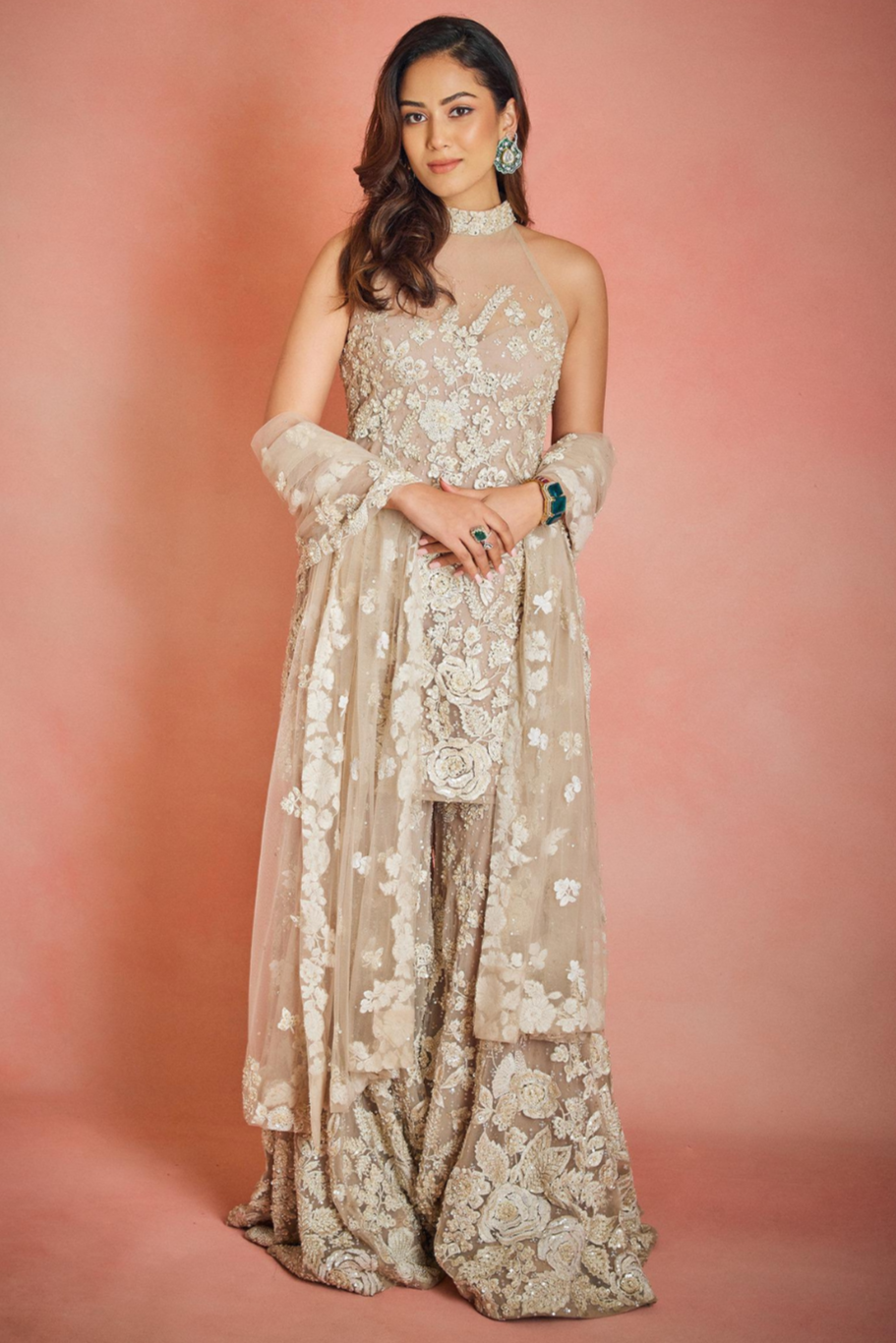 Mira Rajput In Nude Three-Dimensional Sharara Set