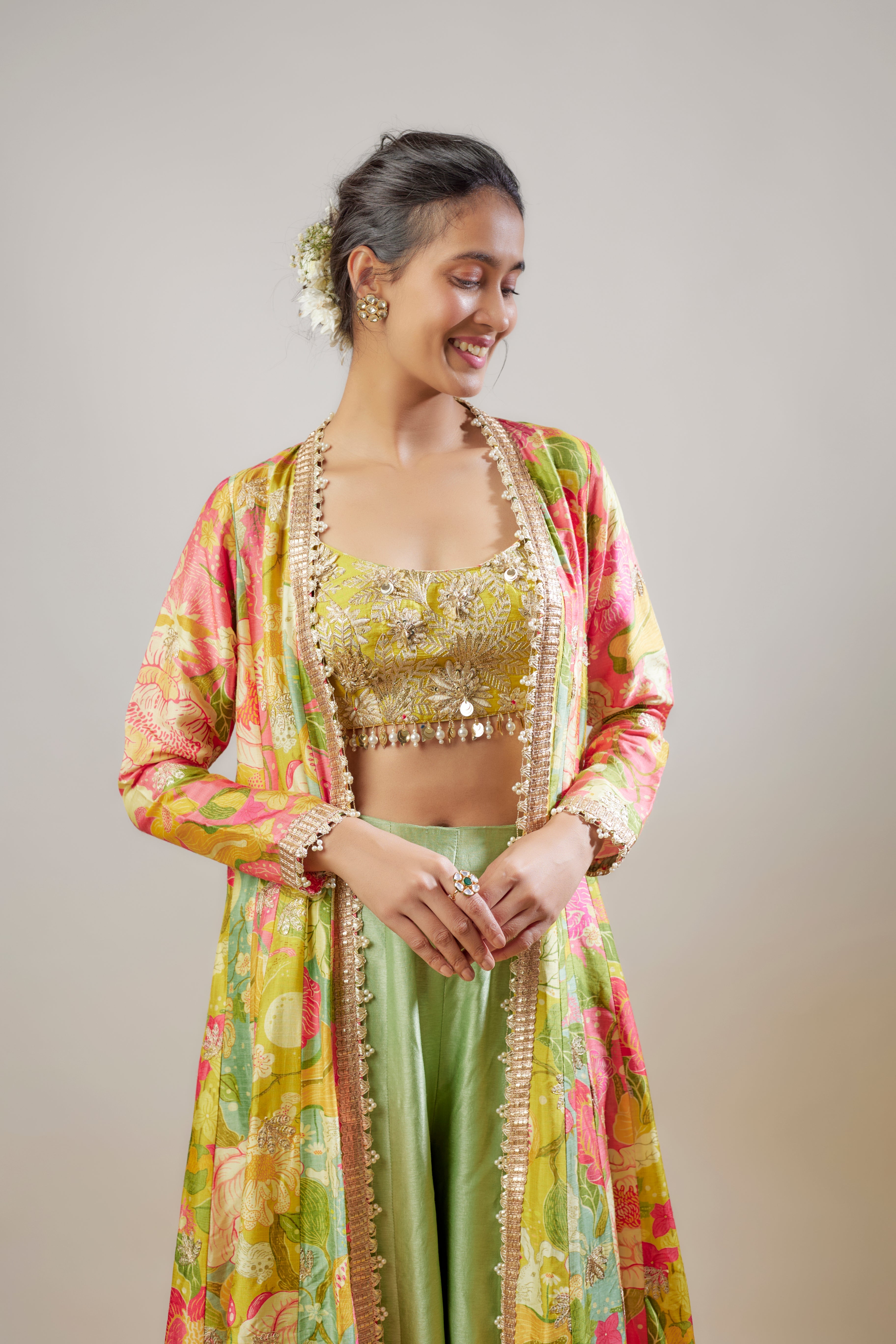 Parul Jacket Pant Set Mint Jacket Multicolour