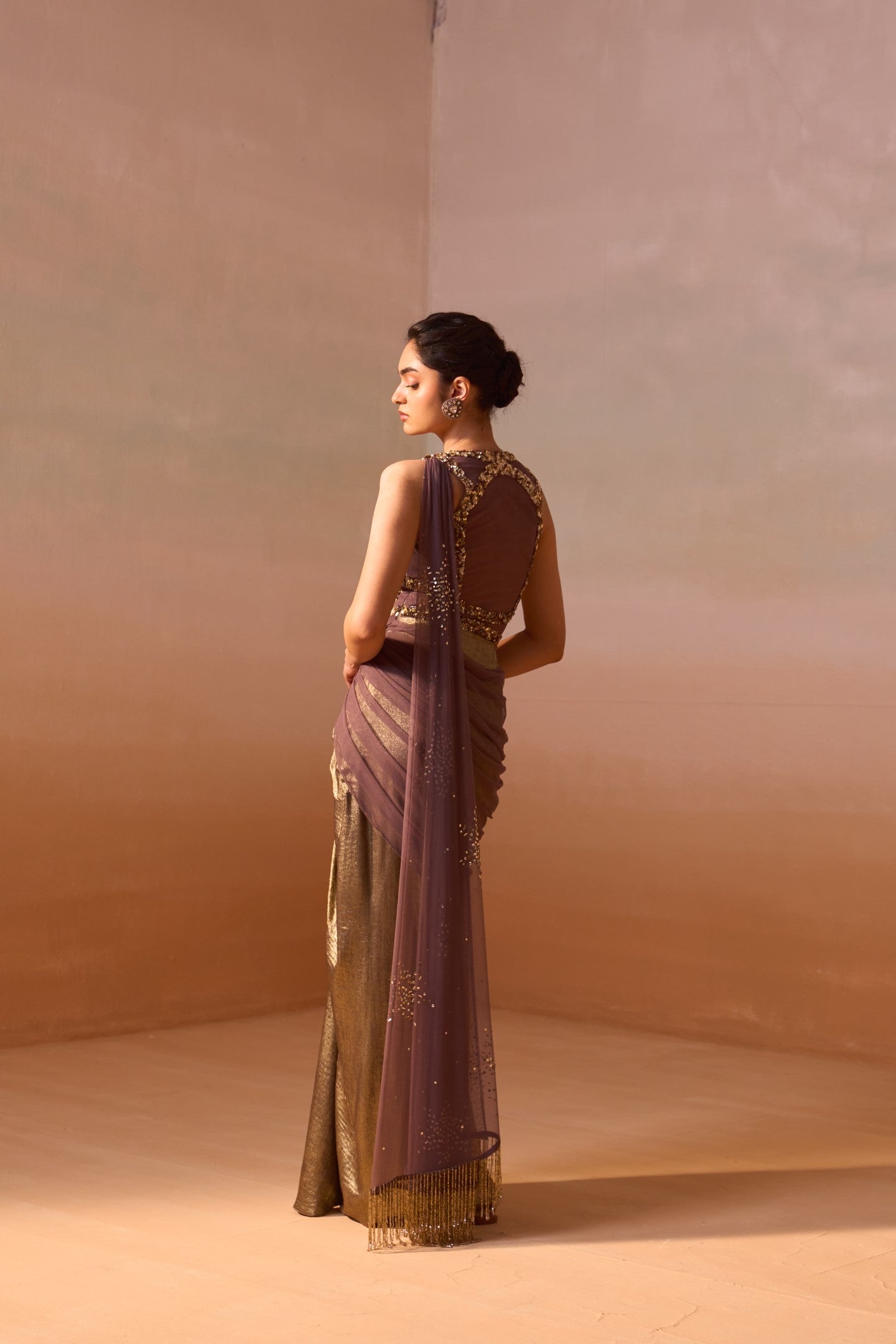 Chocolate Brown Draped Saree