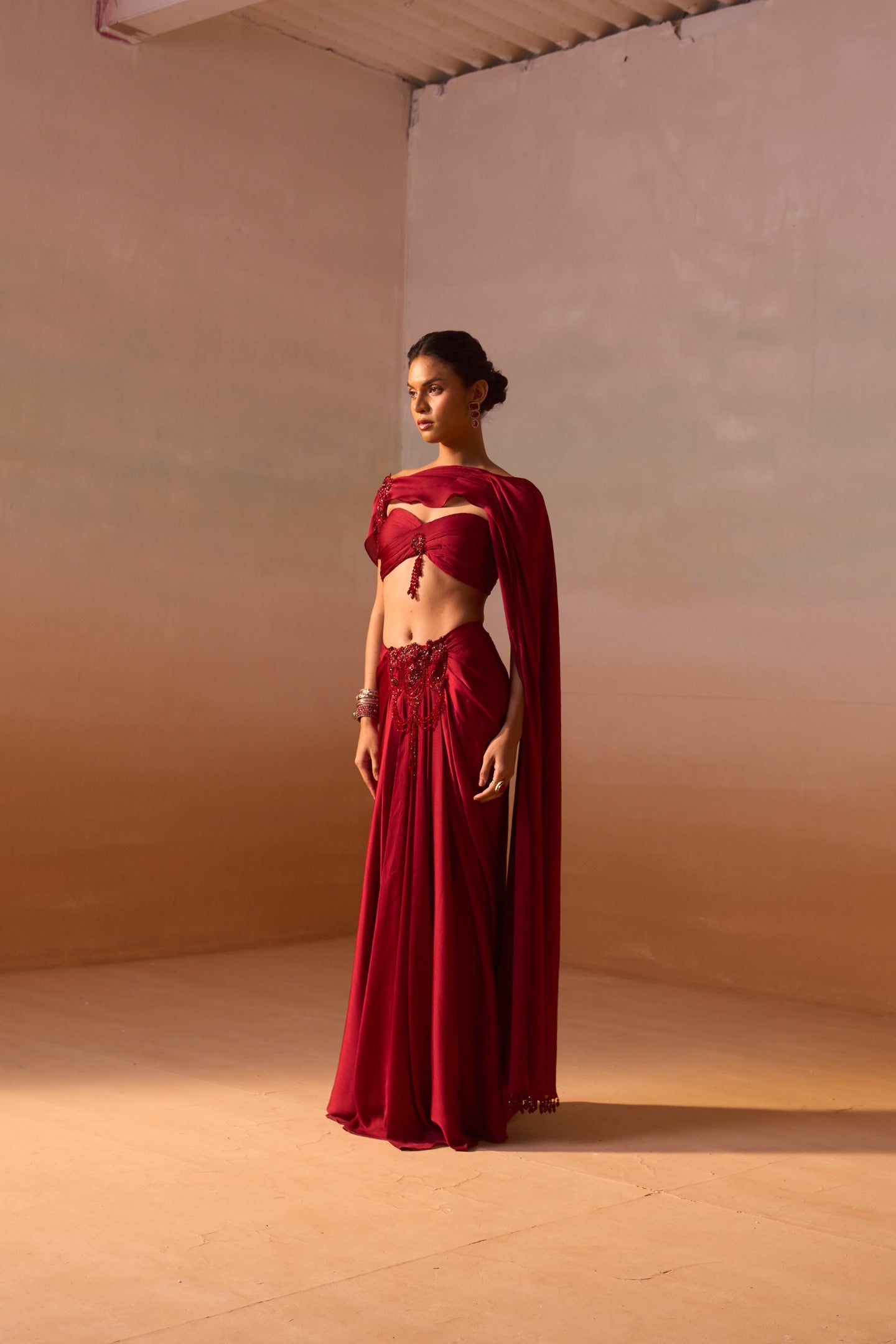 Maroon Draped Saree