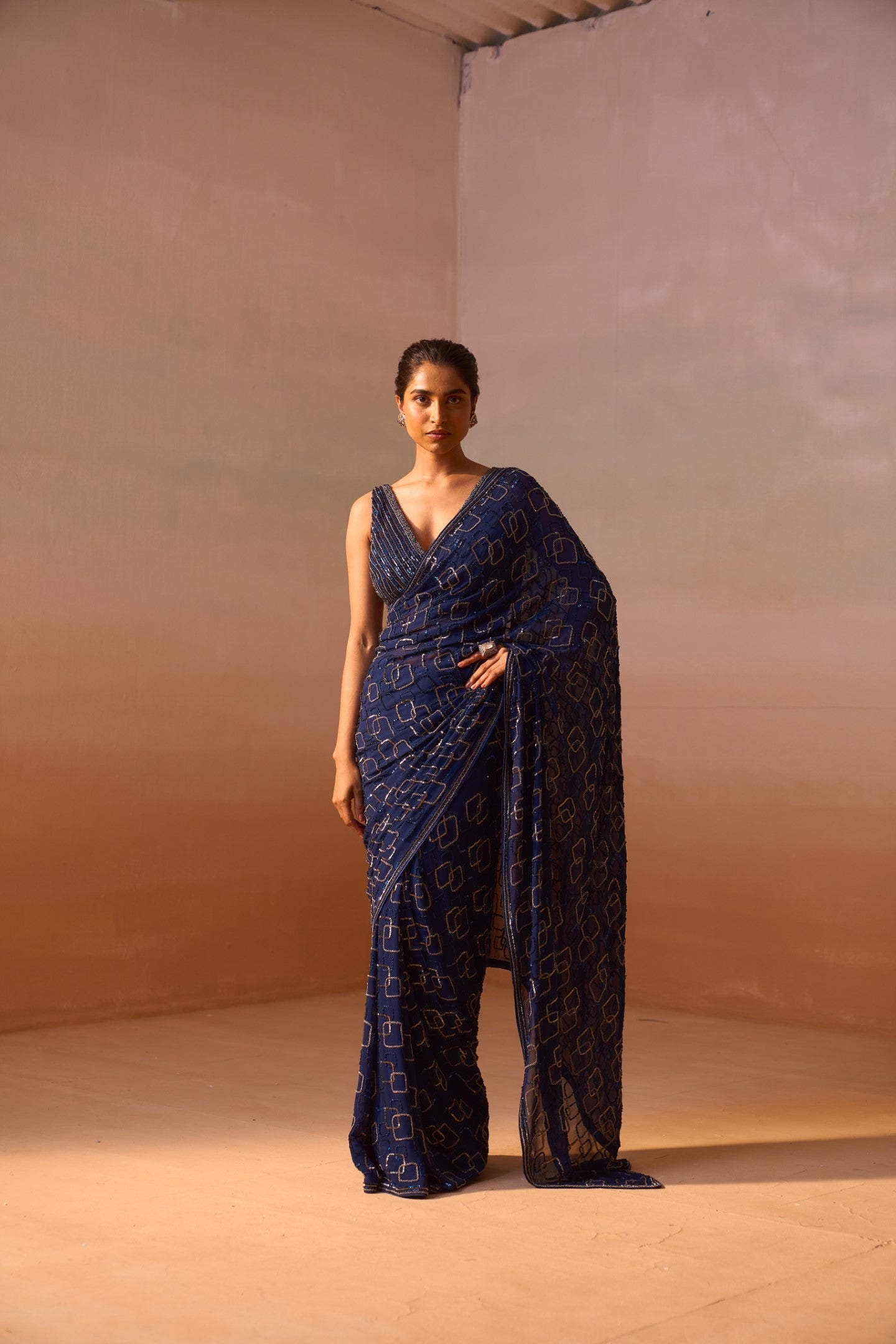 Navy Blue Geometric Saree