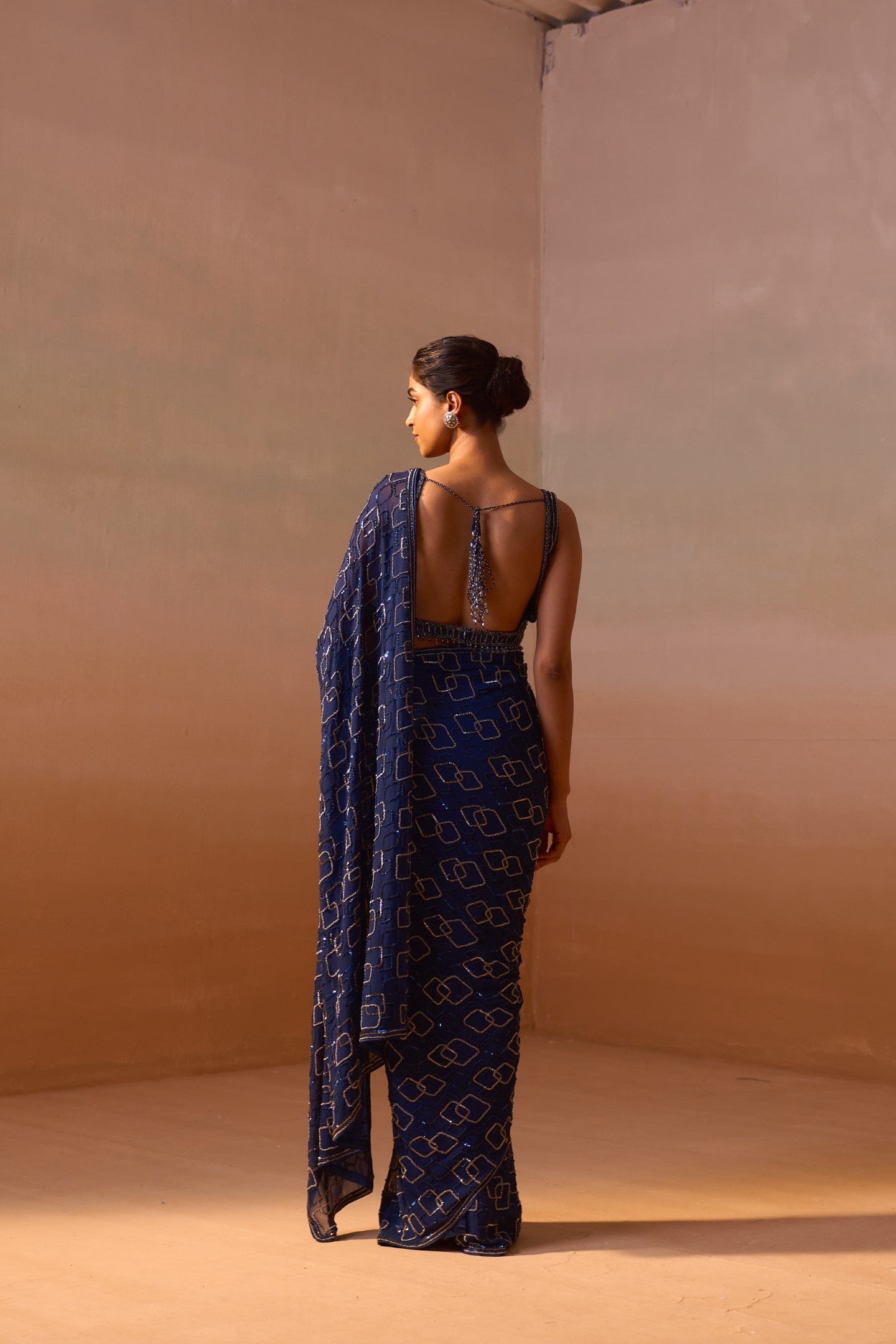 Navy Blue Geometric Saree