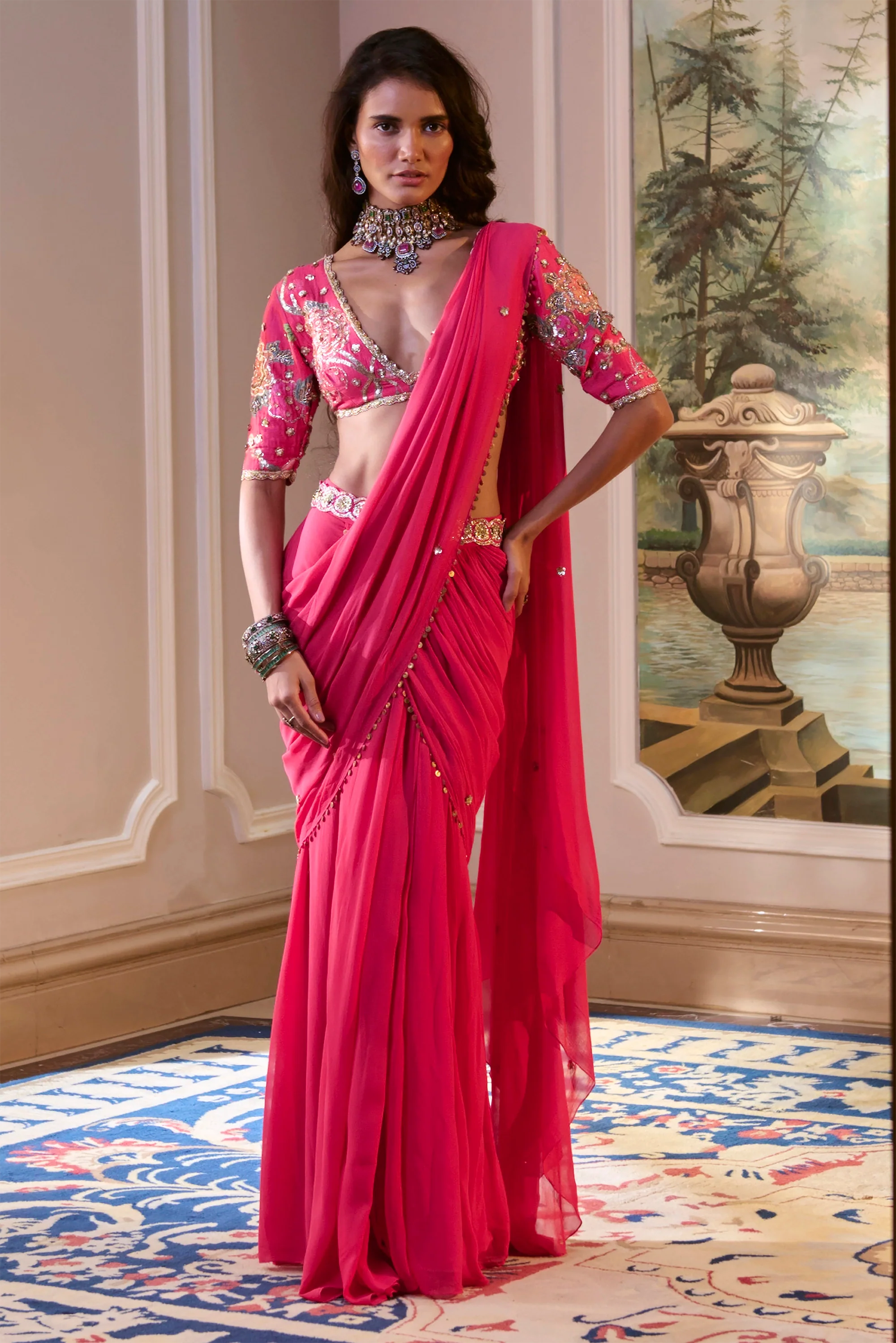 Kaia Saree Set – Hot Pink