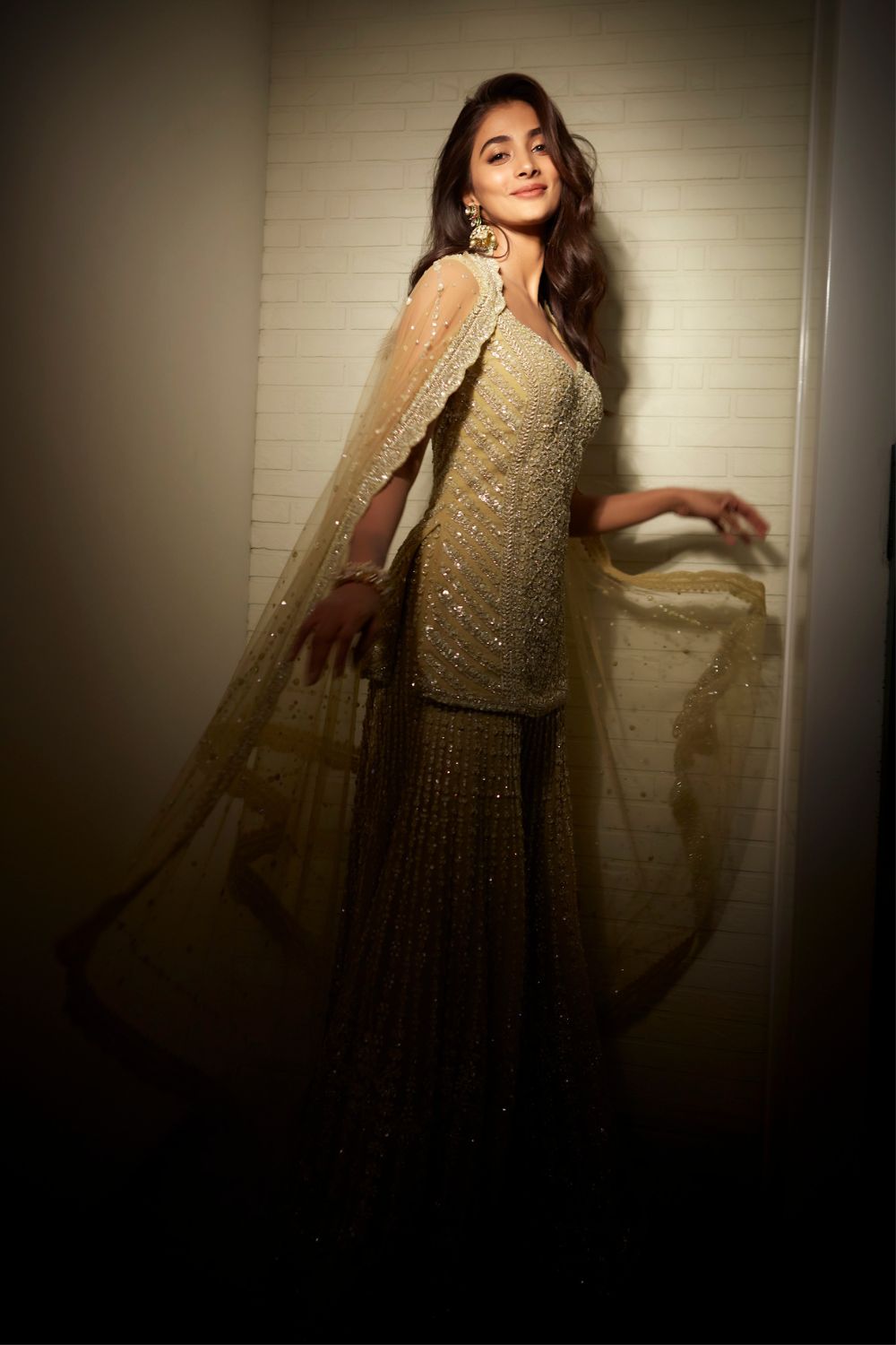 Pooja Hegde In Olive Green Garara Set