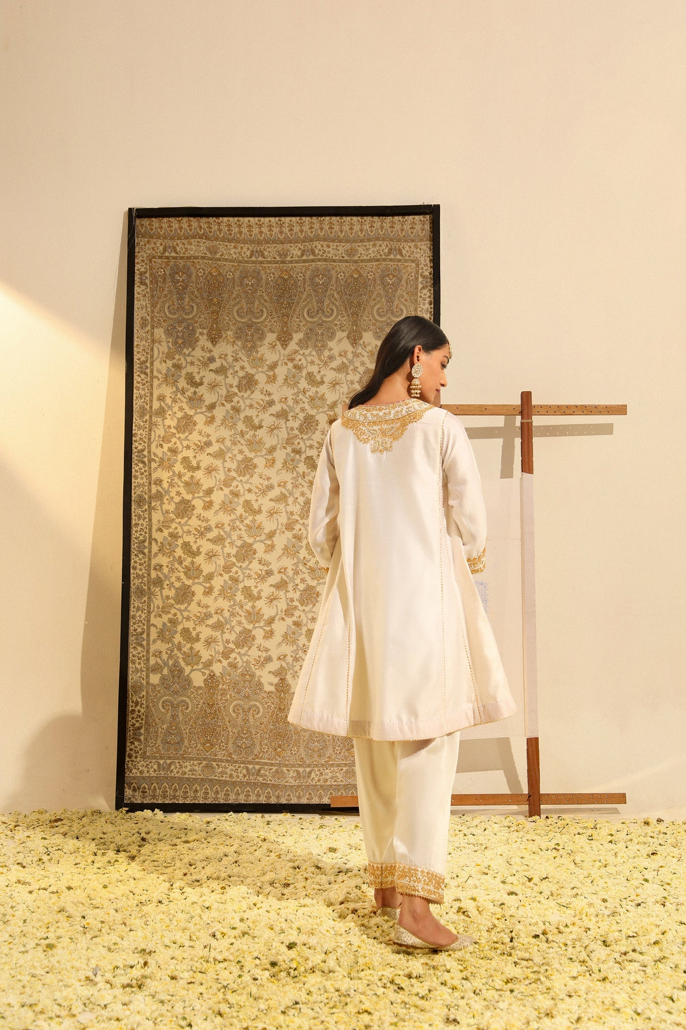 Fayaaz - Daisy Ivory Hand Embroidered Short Choga With Salwar