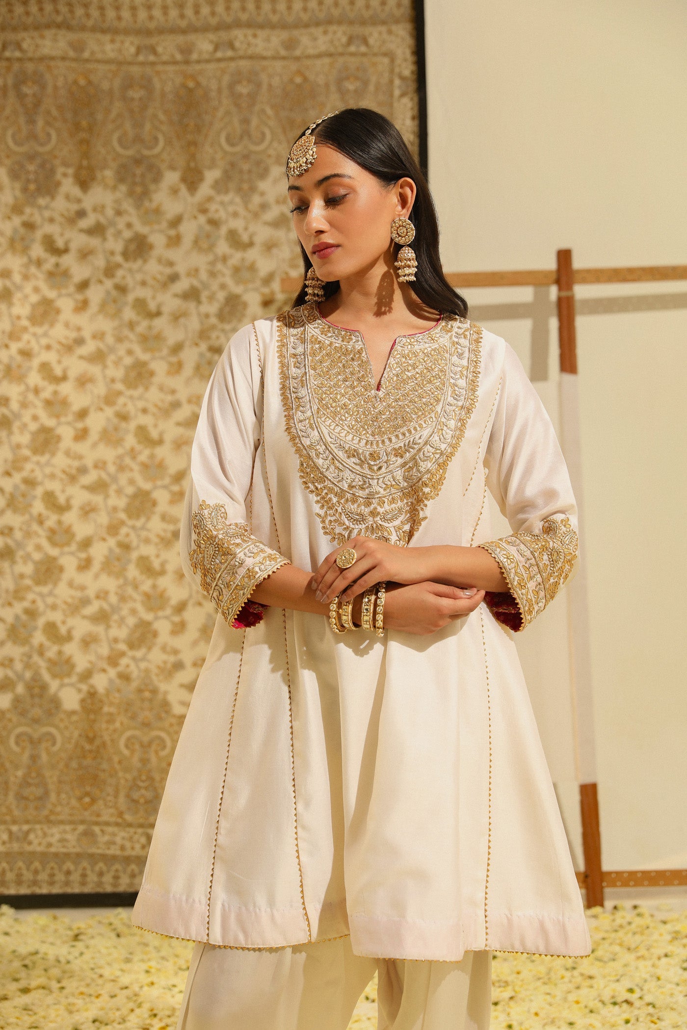 Fayaaz - Daisy Ivory Hand Embroidered Short Choga With Salwar
