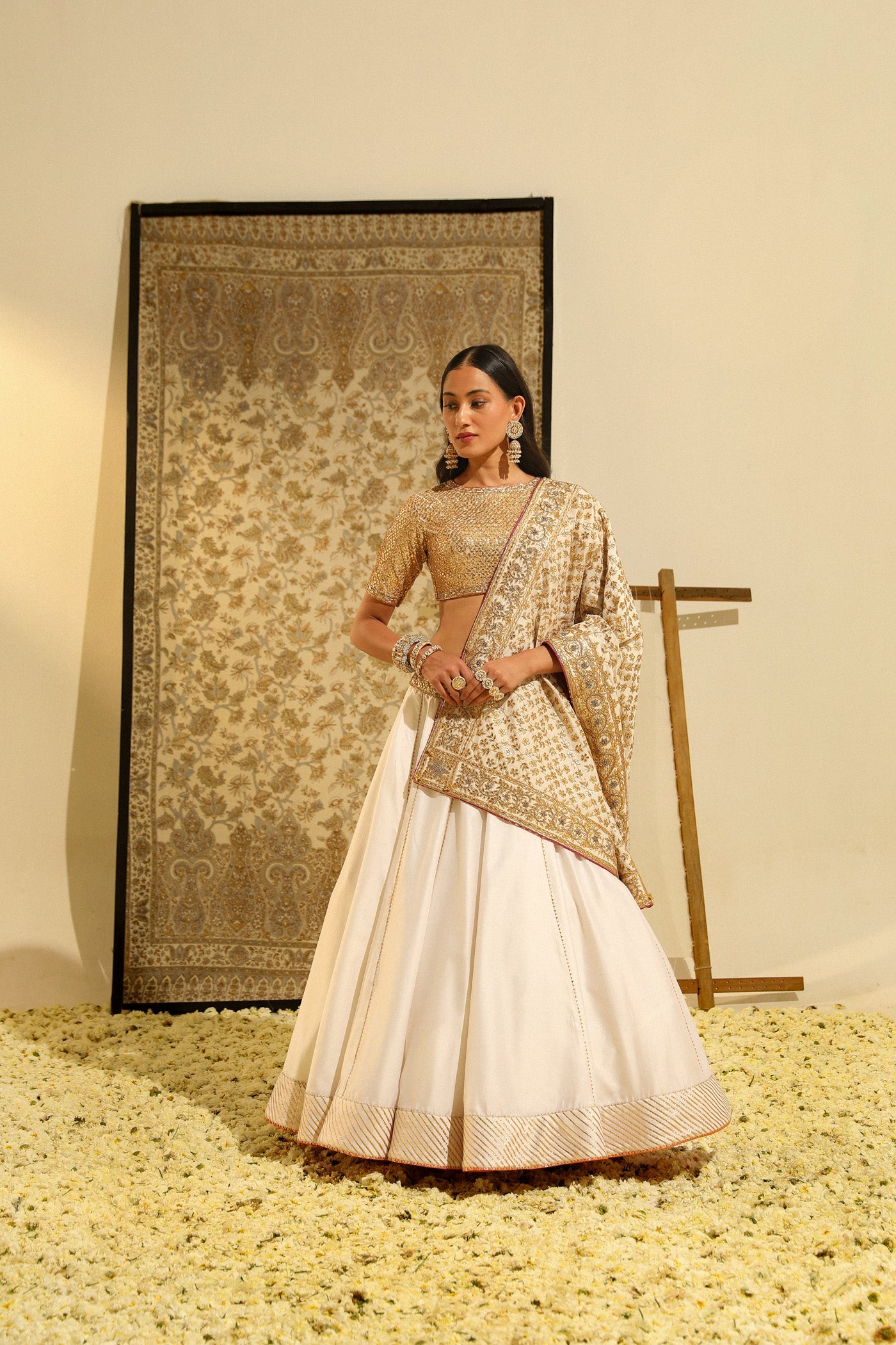 Aarif - Daisy Ivory Hand Embroidered Lehenga Set With Odhni