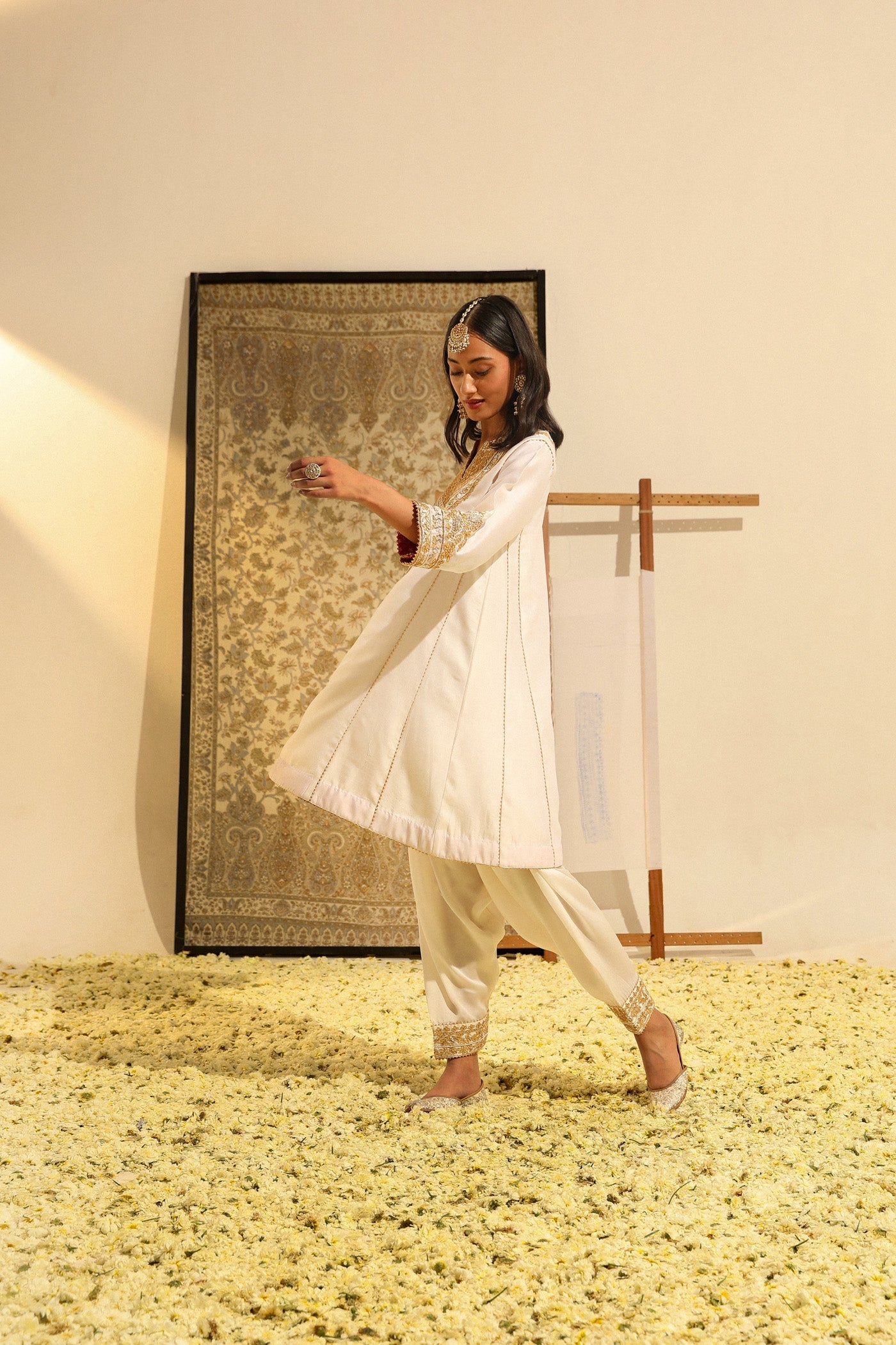 Fayaaz - Daisy Ivory Hand Embroidered Short Choga With Salwar