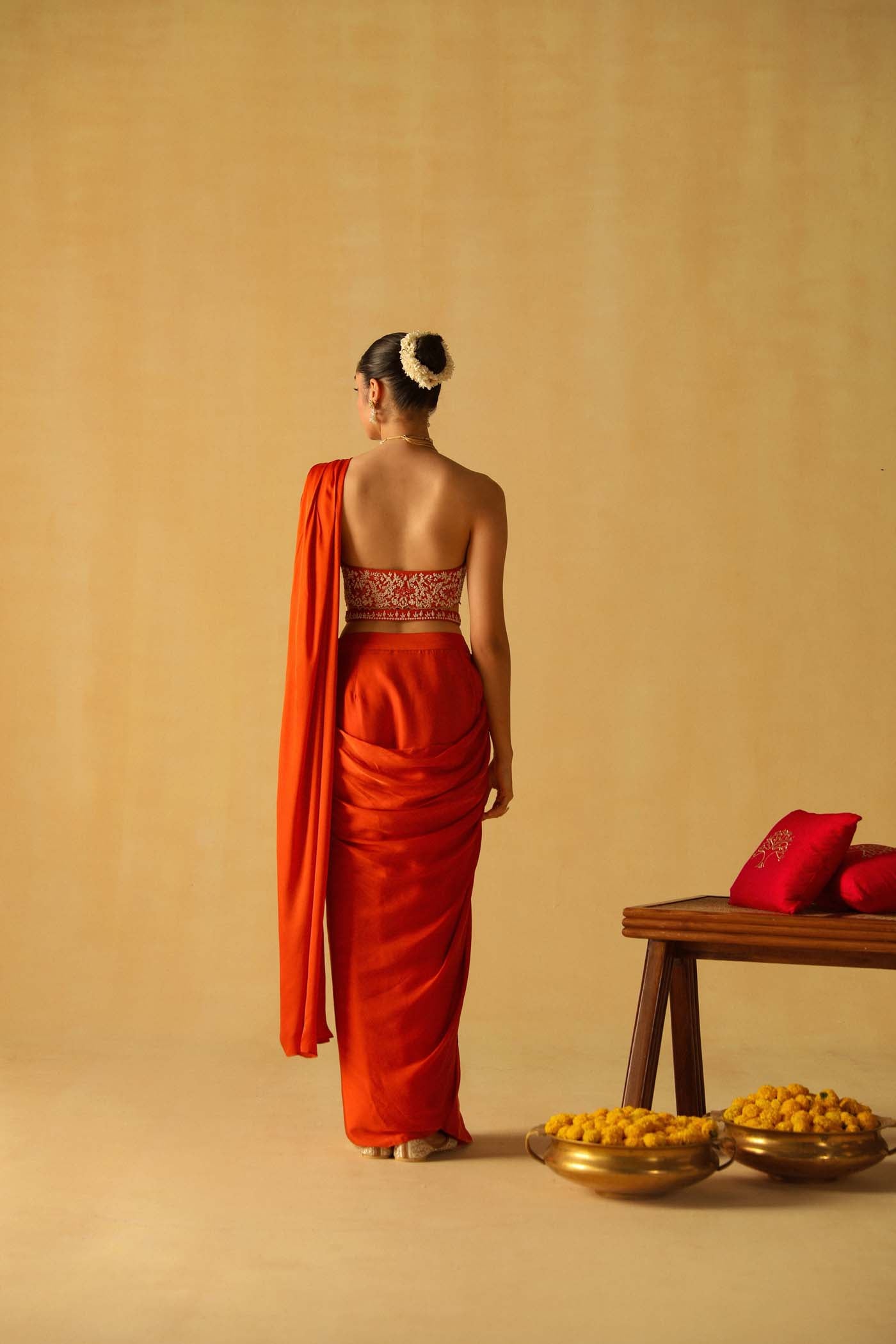 Vedika Mehta In Rumaan - Burnt Orange Drape Saree Set