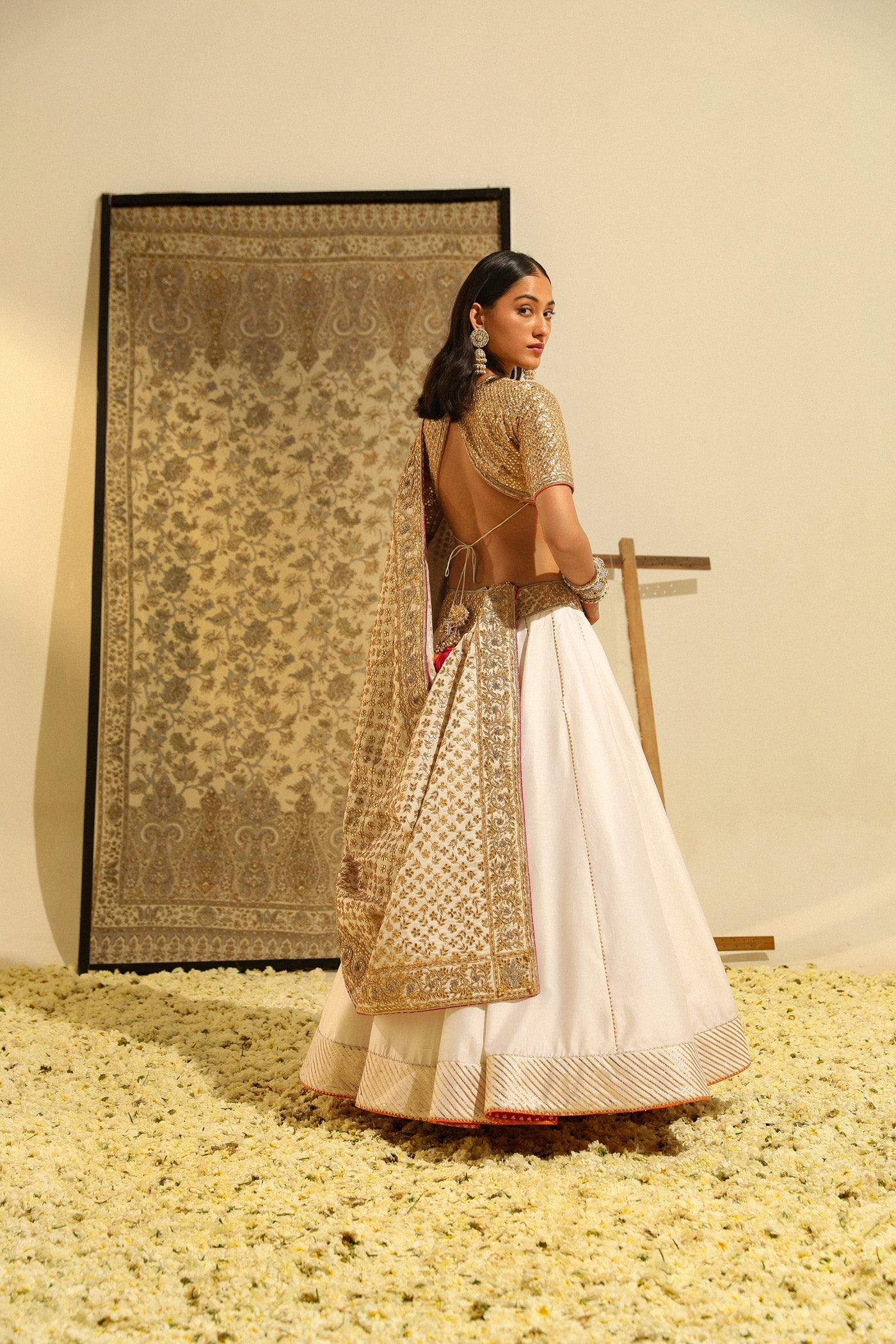 Aarif - Daisy Ivory Hand Embroidered Lehenga Set With Odhni