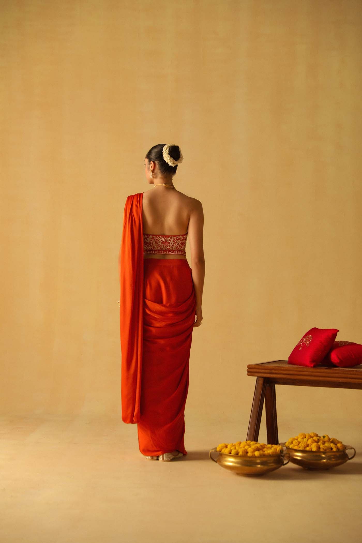 Vedika Mehta In Rumaan - Burnt Orange Drape Saree Set