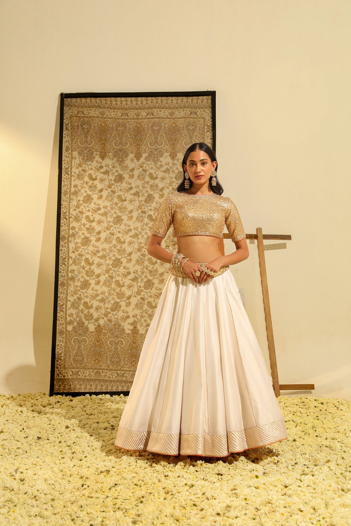 Aarif - Daisy Ivory Hand Embroidered Lehenga Set With Odhni