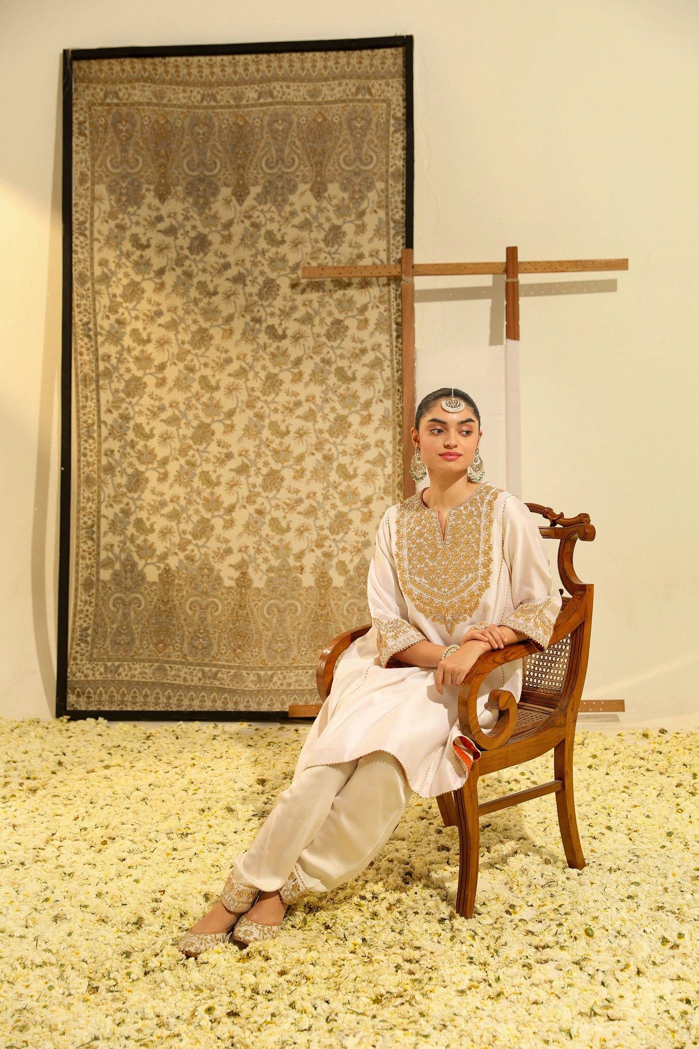 Shaheen - Daisy Ivory Hand Embroidered Short Choga With Salwar