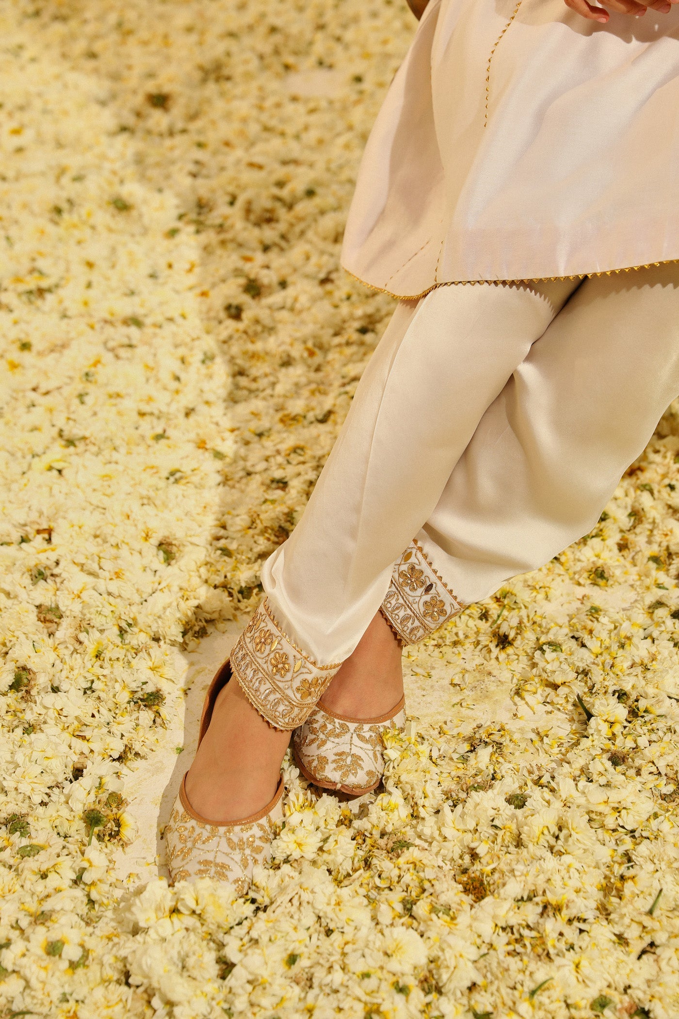 Shaheen - Daisy Ivory Hand Embroidered Short Choga With Salwar