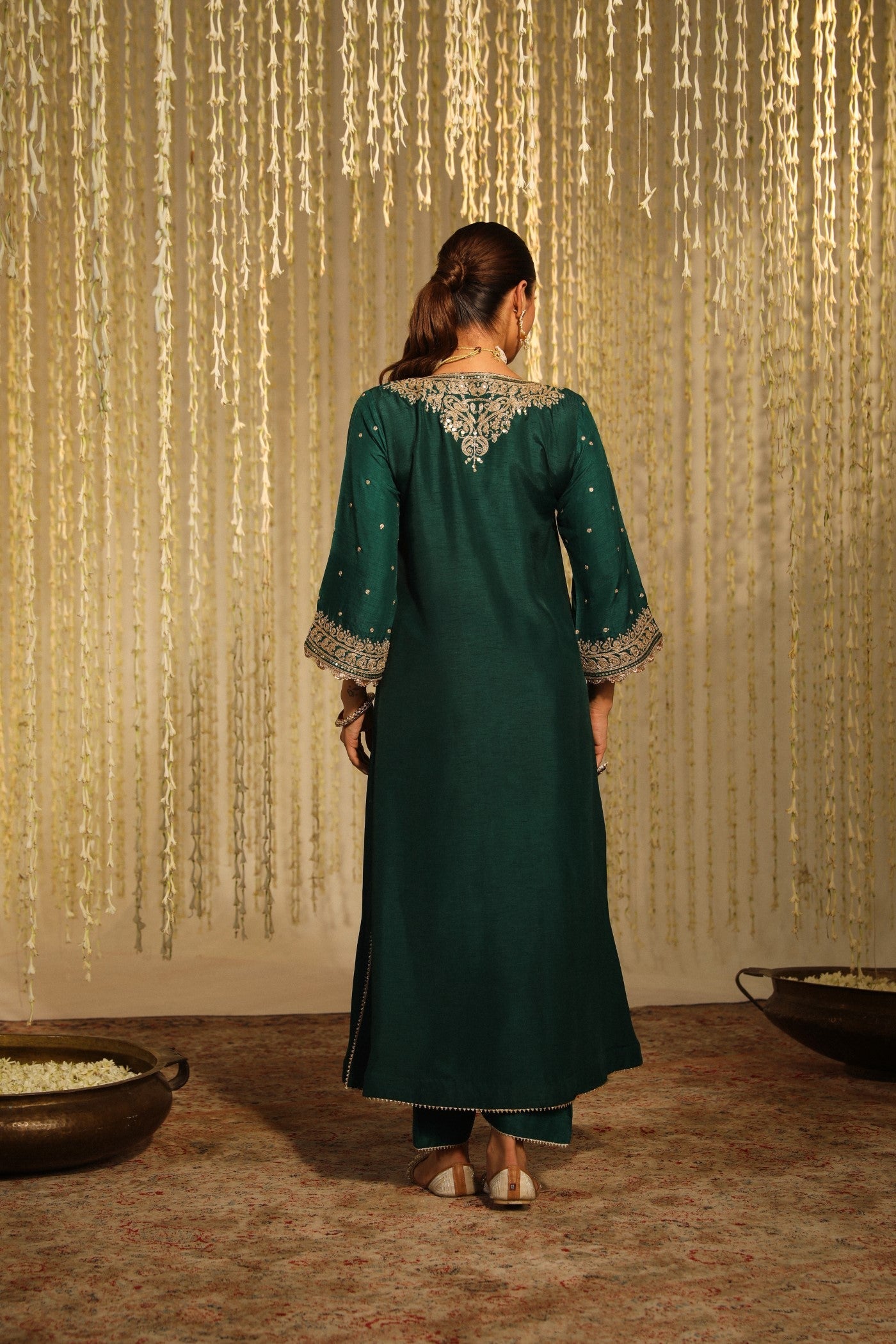 Mysha - Emerald Green Long Choga With Salwar