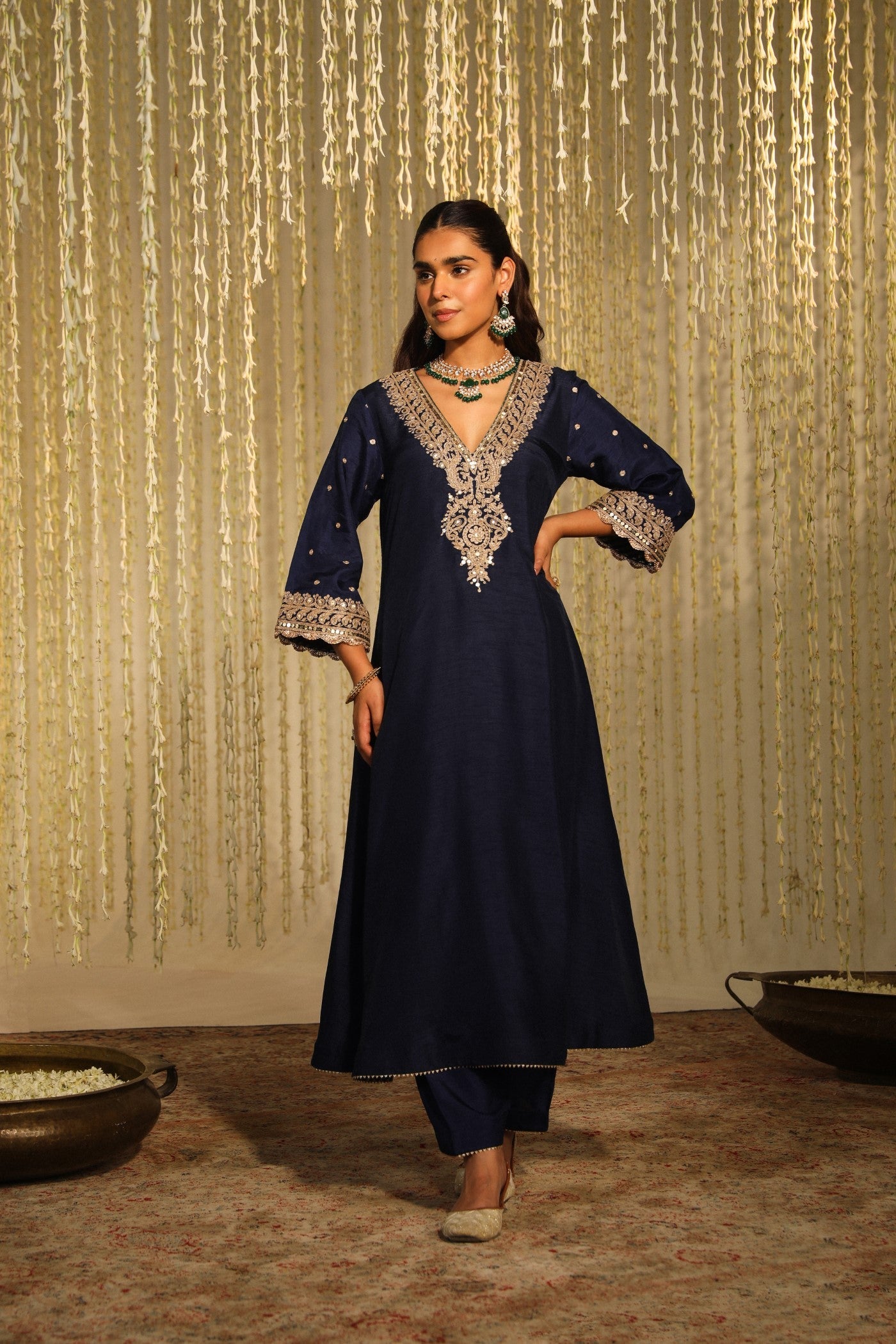 Mysha - Deep Blue Long Choga With Salwar